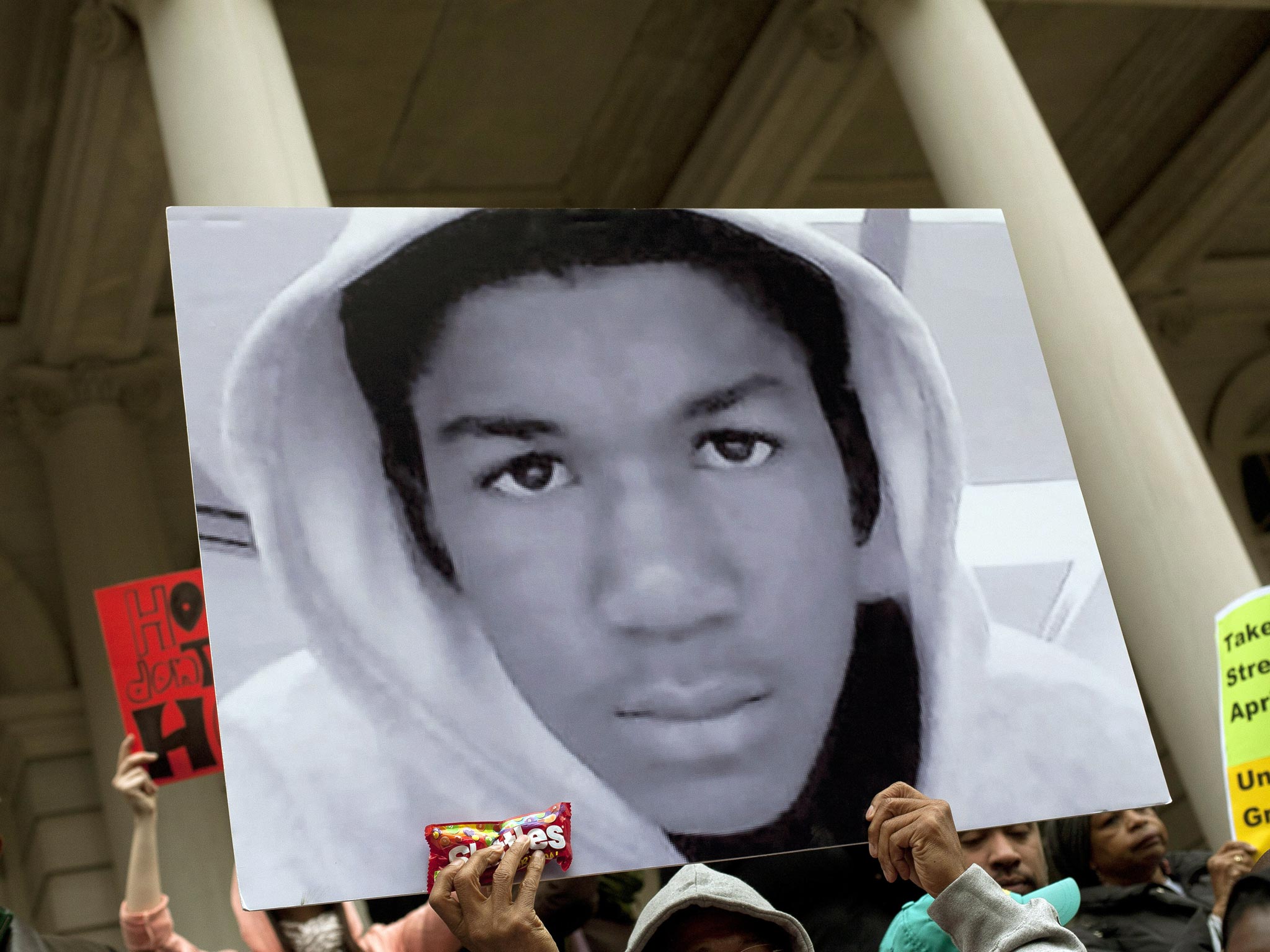 A poster of 17-year-old Trayvon Martin, who was killed in Sanford, Florida in 2012