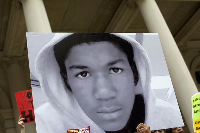 A poster of 17-year-old Trayvon Martin, who was killed in Sanford, Florida in 2012