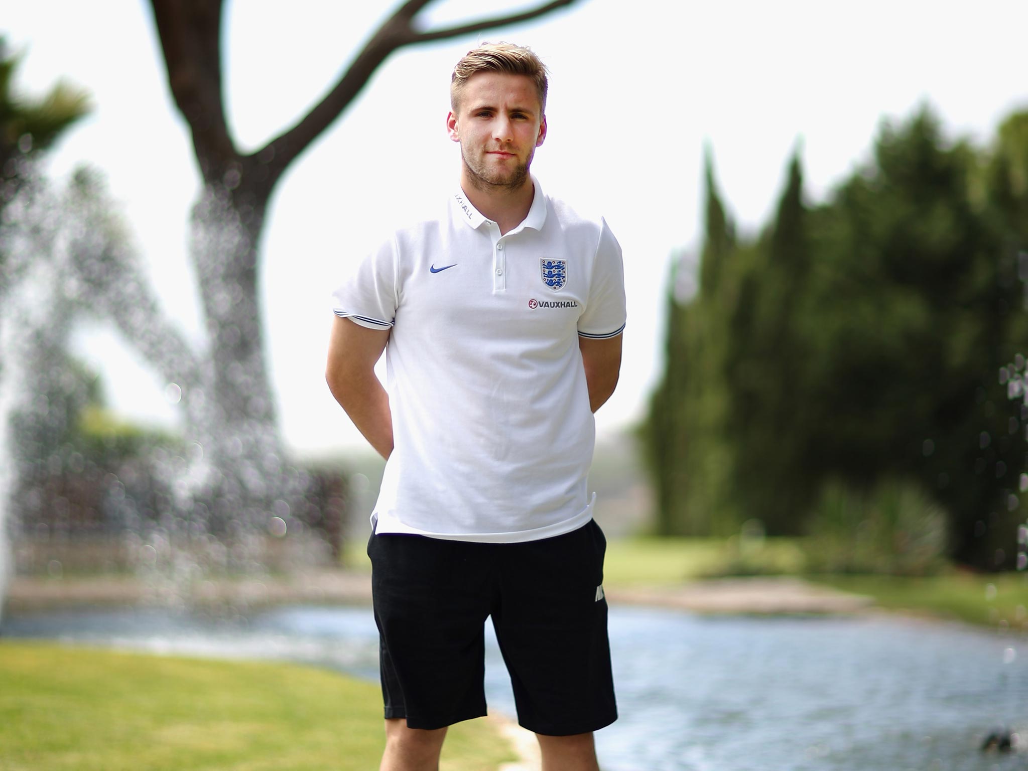 Luke Shaw at England’s training camp at the Vale do
Lobo resort in Portugal