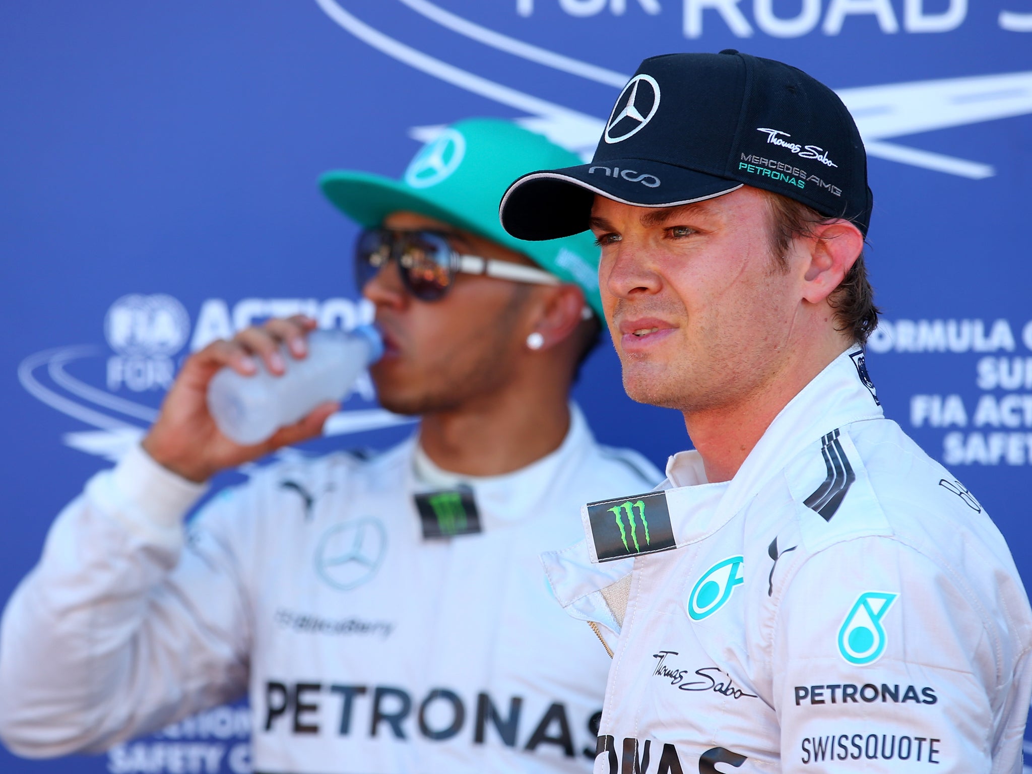 Nico Rosberg and Lewis Hamilton following the Monaco Grand Prix qualifying