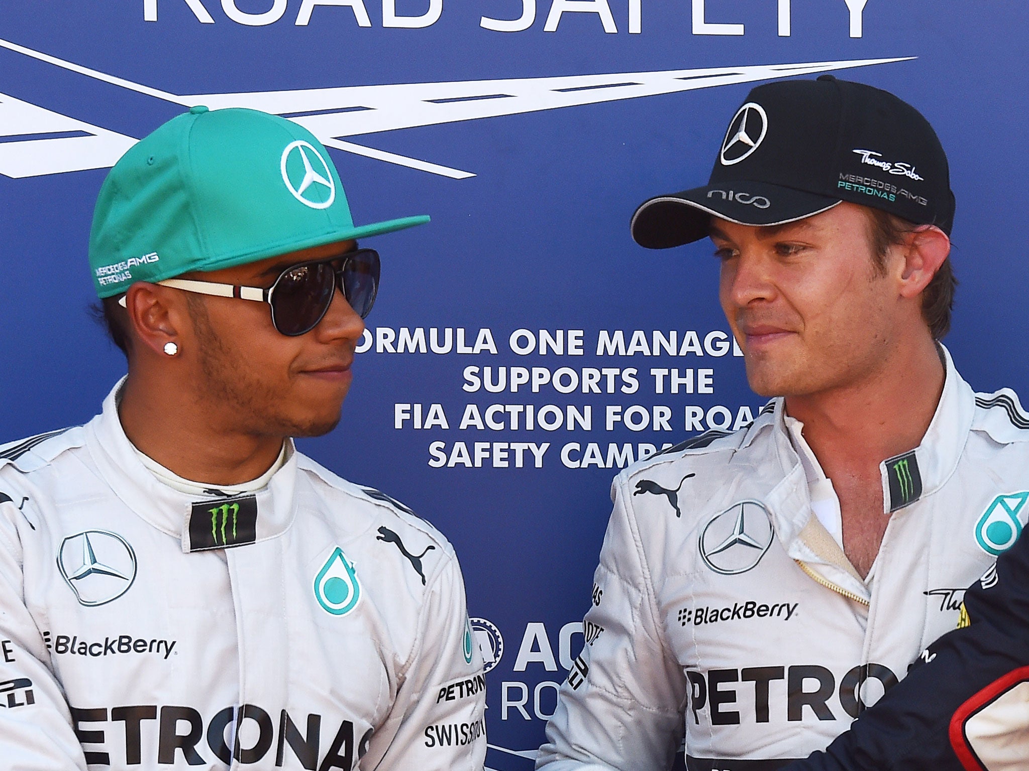 Mercedes teammates Lewis Hamilton and Nico Rosberg lock out the front of the grid