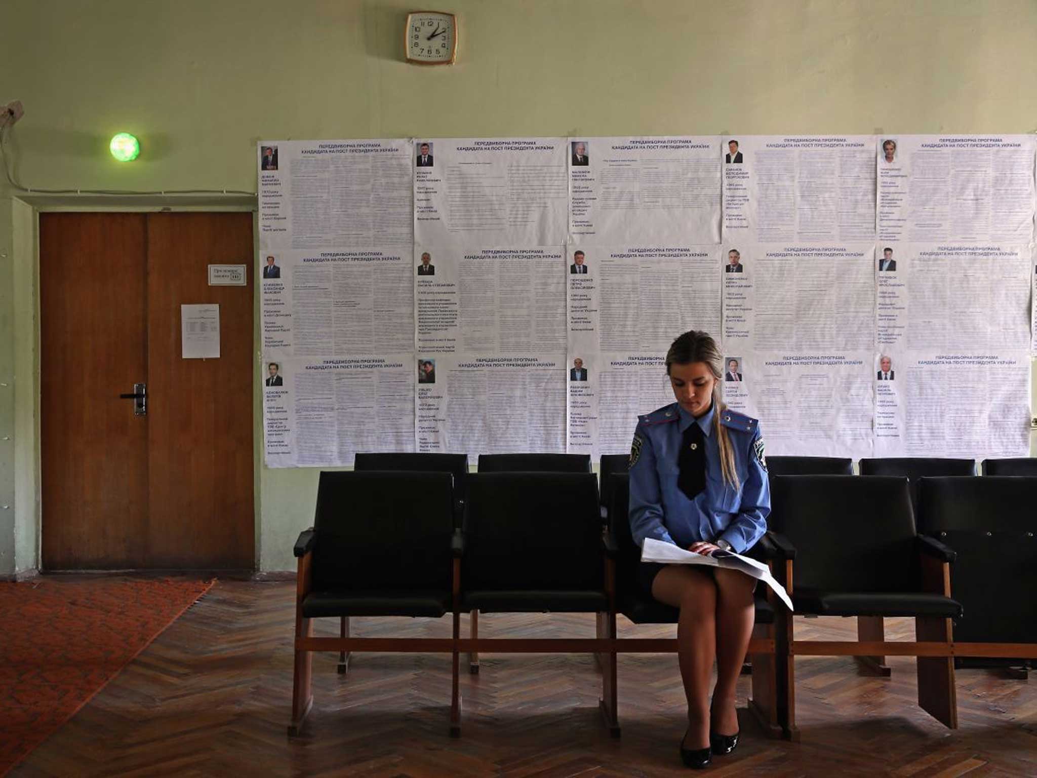 Ballot ready: Polling stations in Kiev are prepared for voters, unlike eastern cities