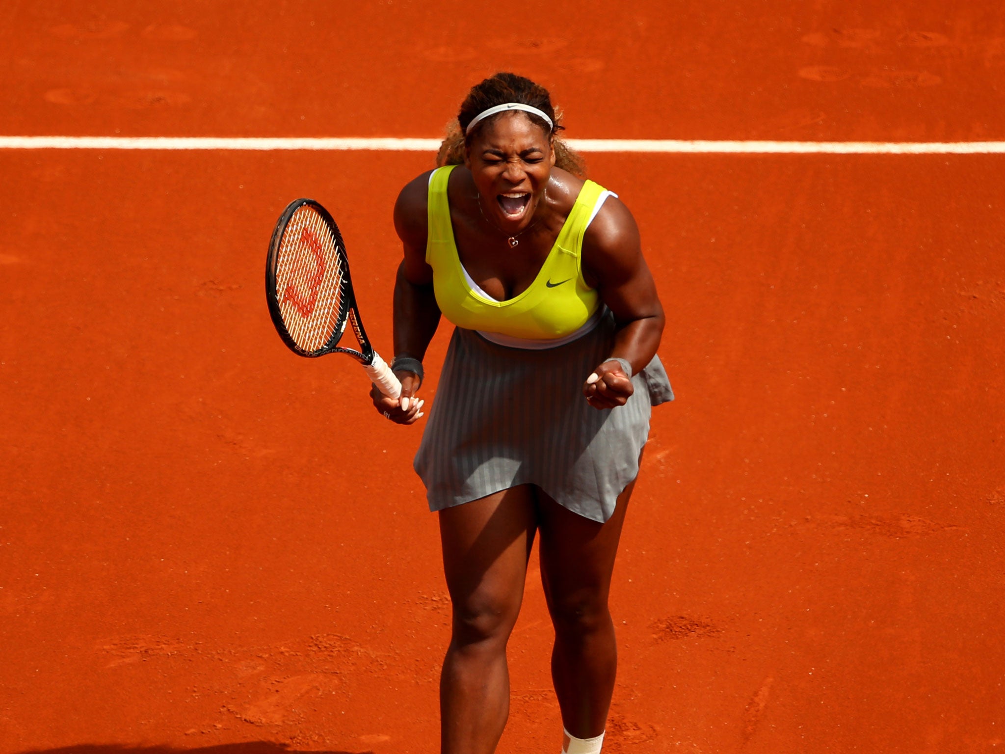 Serena Williams celebrates after her first-round win