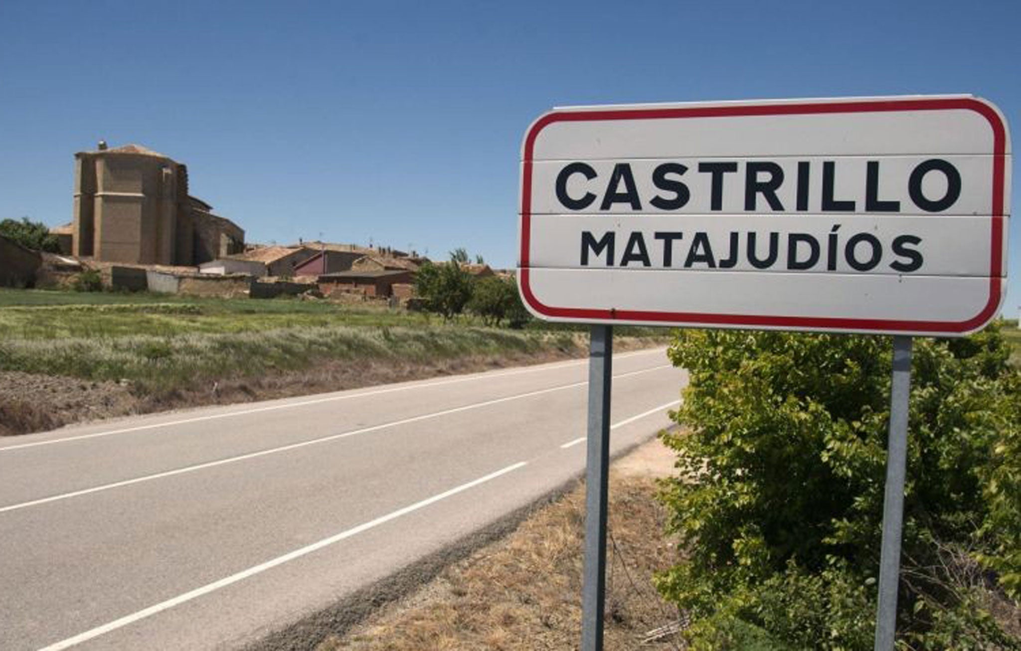 A sign with the name of the village of Castrillo Matajudios ("Fort Kill Jews") is seen near its entrance in northern Spain
