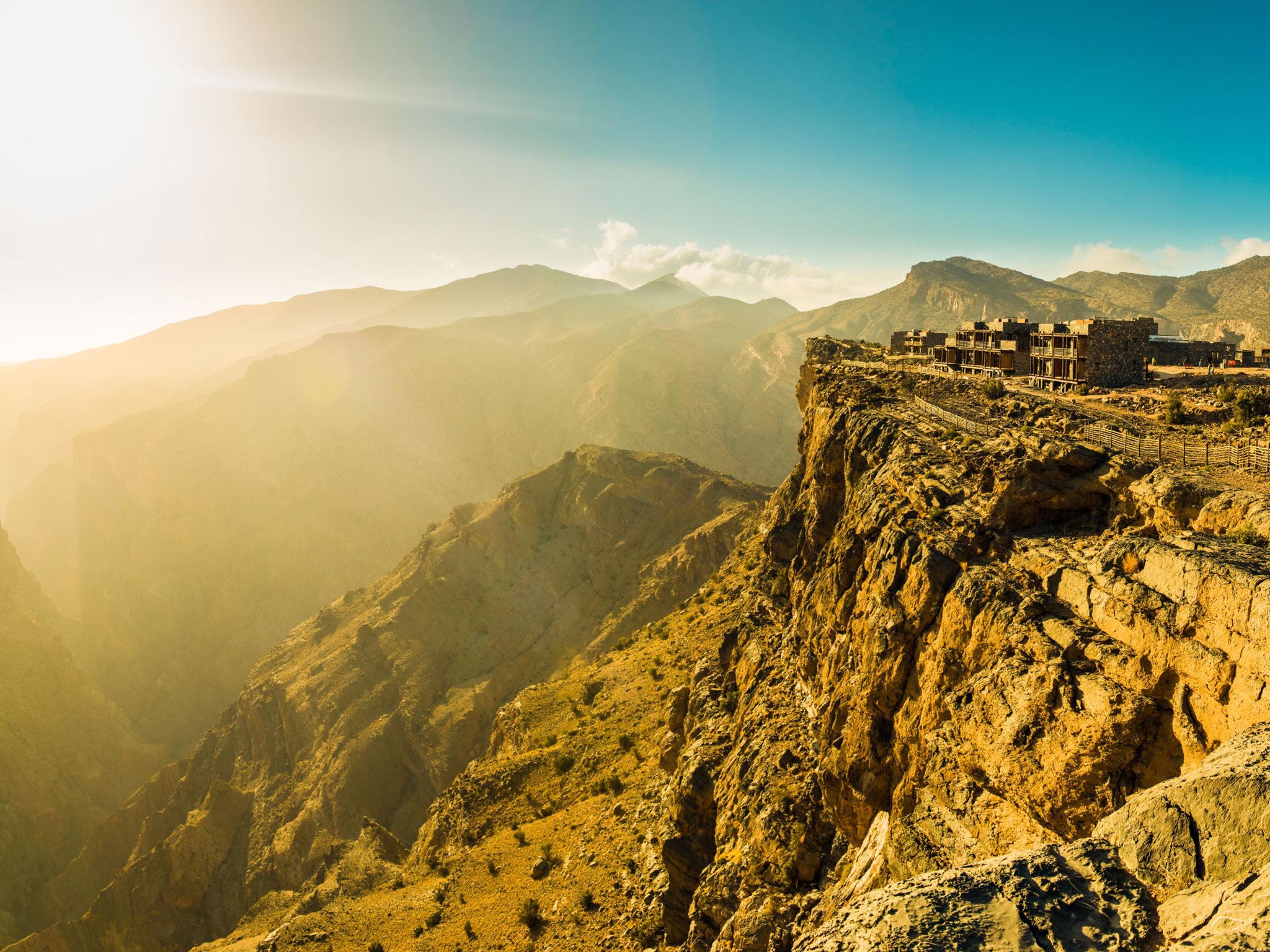 The Alila Jabal Akhdar hotel perches at the top of a dramatic valley