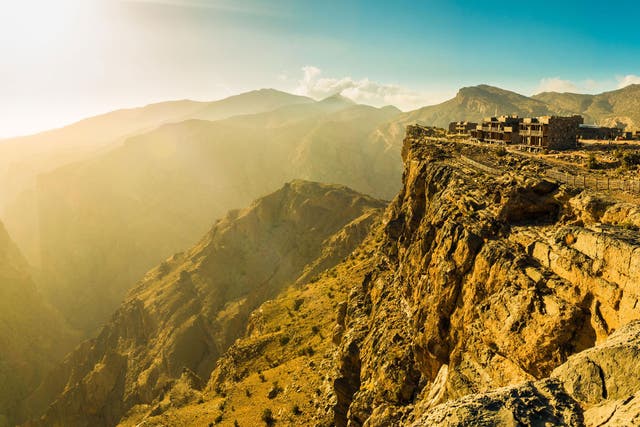 The Alila Jabal Akhdar hotel perches at the top of a dramatic valley