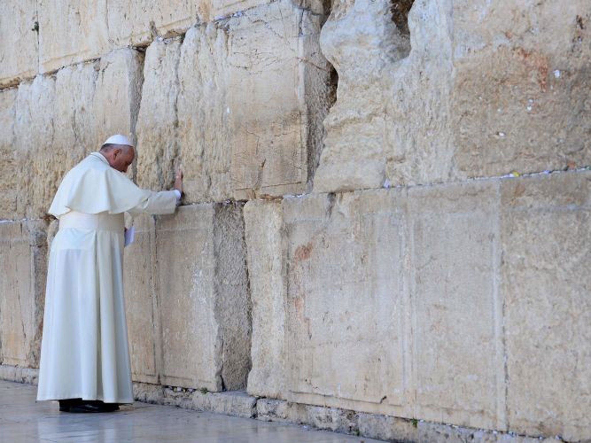 Pope Francis visiting the Western Wall, Judaism's holiest site, in Jerusalem's Old City, Israel, on 26 May, 2014