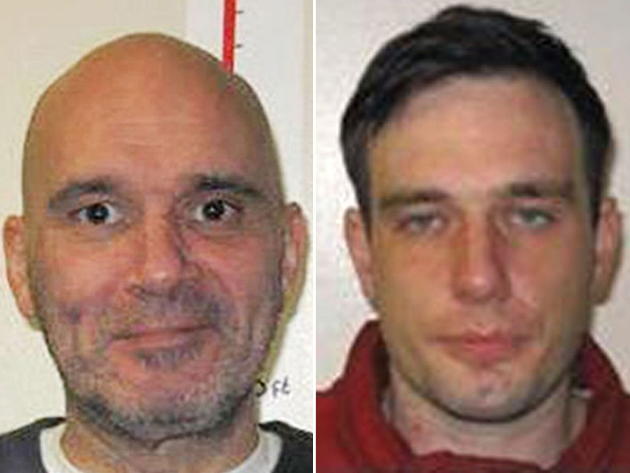 Paul Oddysses, left, and Lewis Powter, right, have escaped from a Suffolk prison
