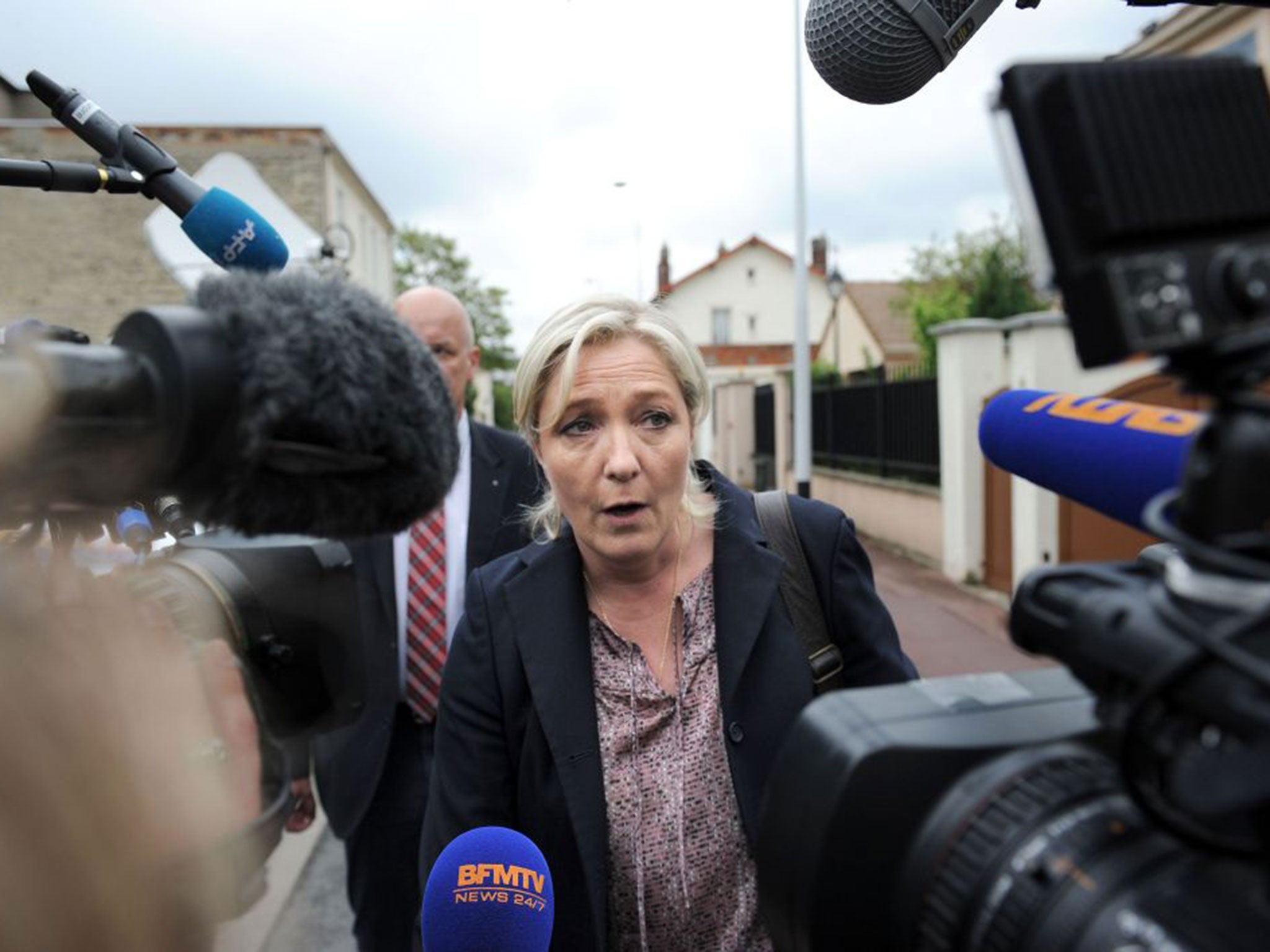 The FN president, Marine le Pen, arrives for a meeting of party leader in Nanterre
