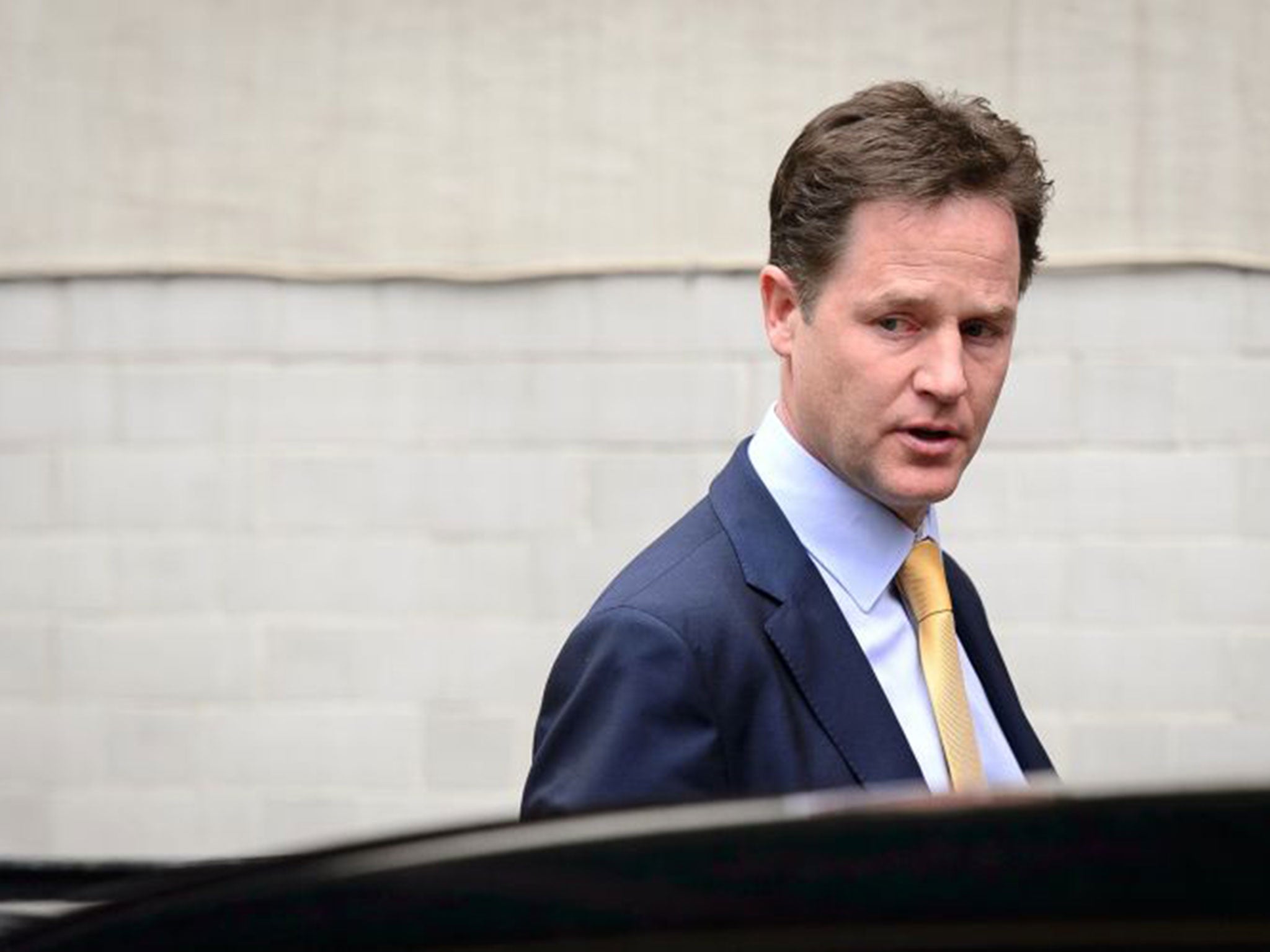 Nick Clegg outside the party headquarters in Westminster yesterday. He said it had not crossed his mind to resign