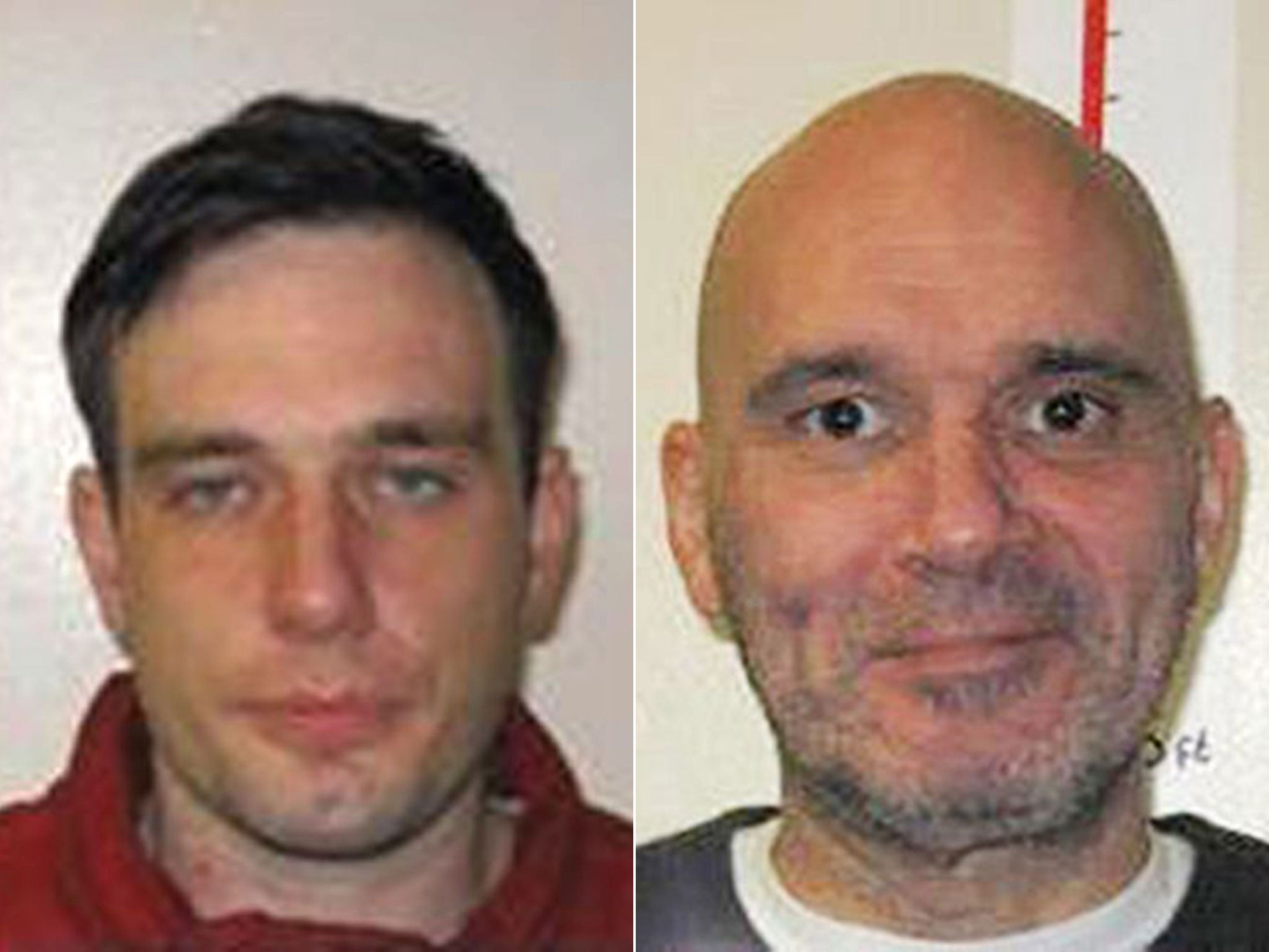 Lewis Powter, left, failed to return to HMP Hollesley Bay on Sunday night. Paul Oddysses had absconded from the same prison the day before