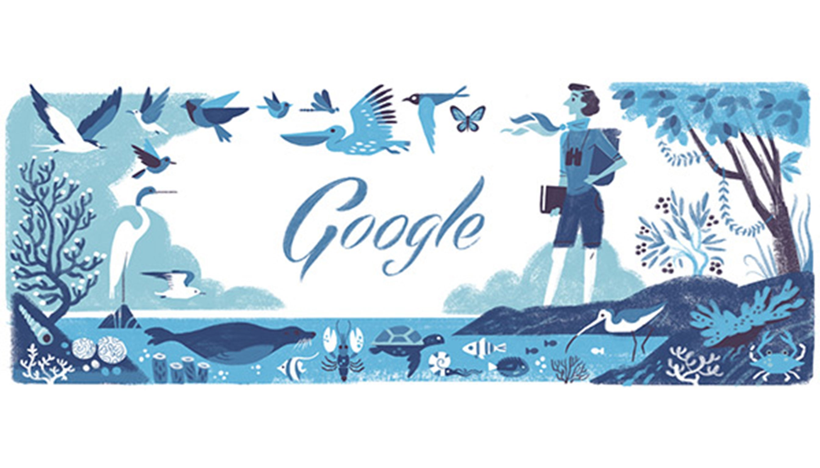 The Google doodle to commemorate the 107th anniversary of the birth of Rachel Louise Carson