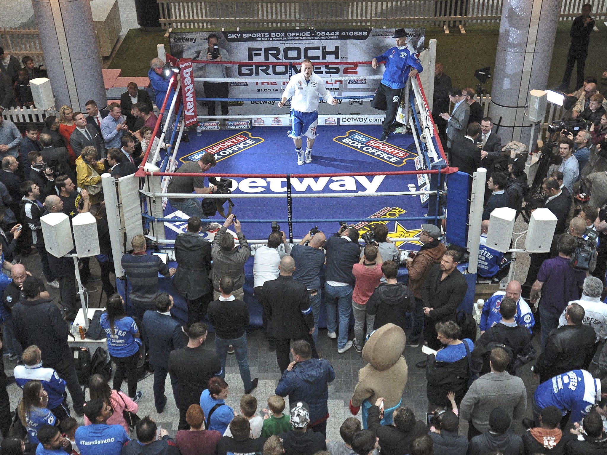 George Groves trains at Westfield Shopping Centre in London