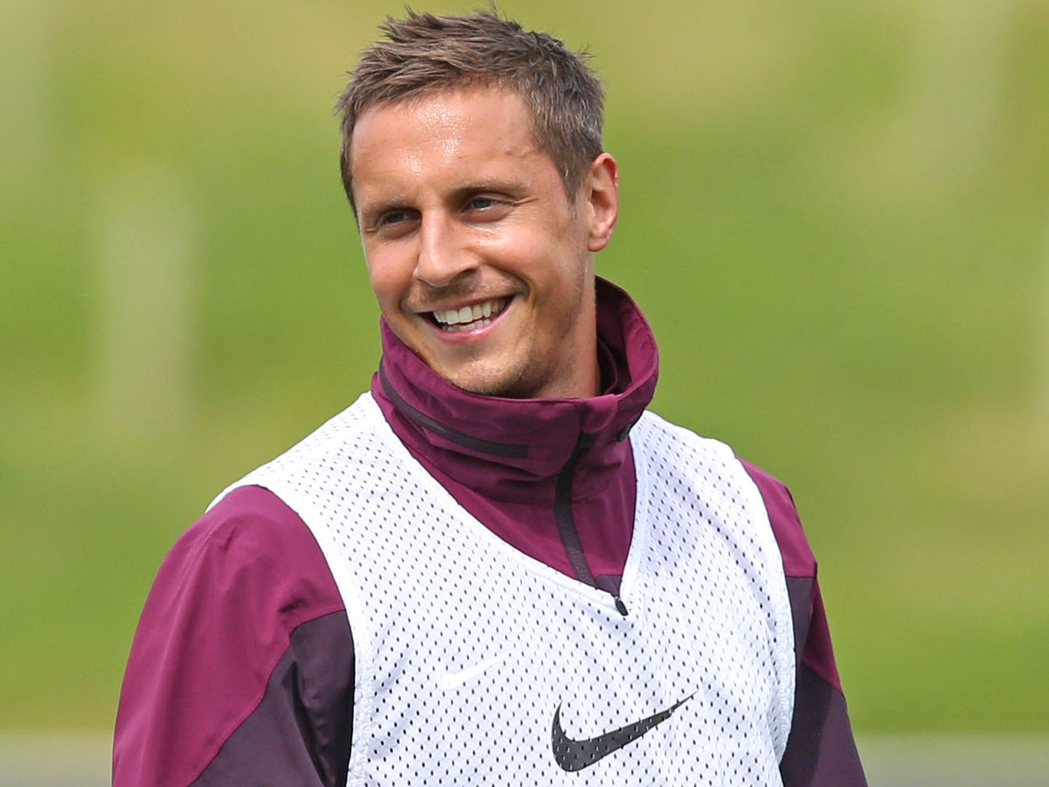 Phil Jagielka in relaxed mood during training