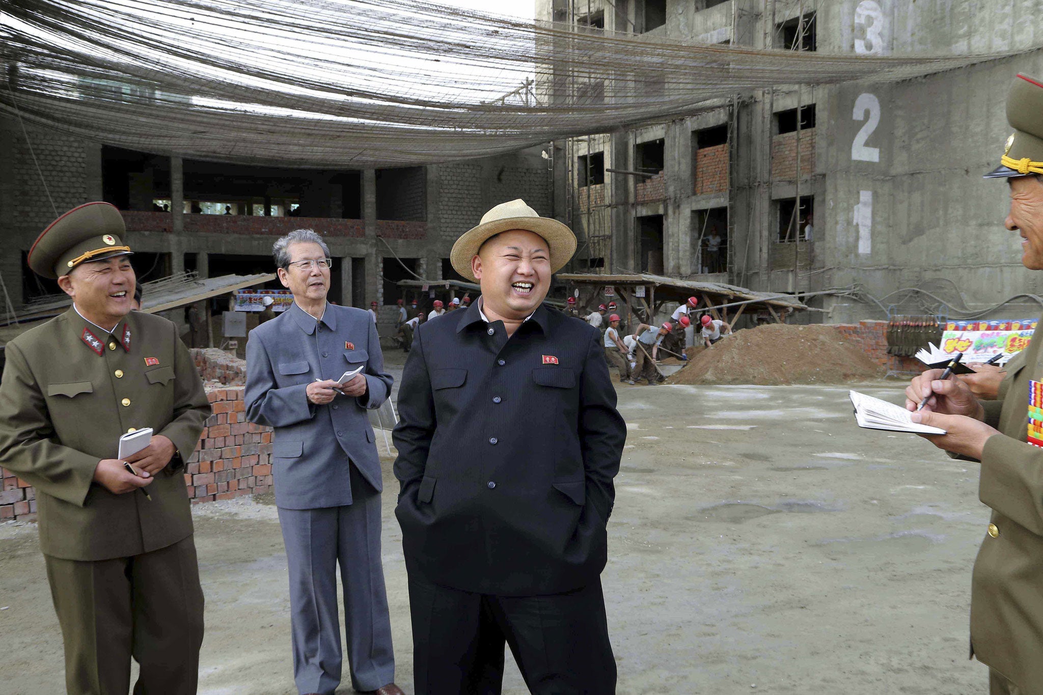 Kim Jong Un visits the construction site of apartment buildings for faculty members of Kim Chaek University of Technology in Pyongyang