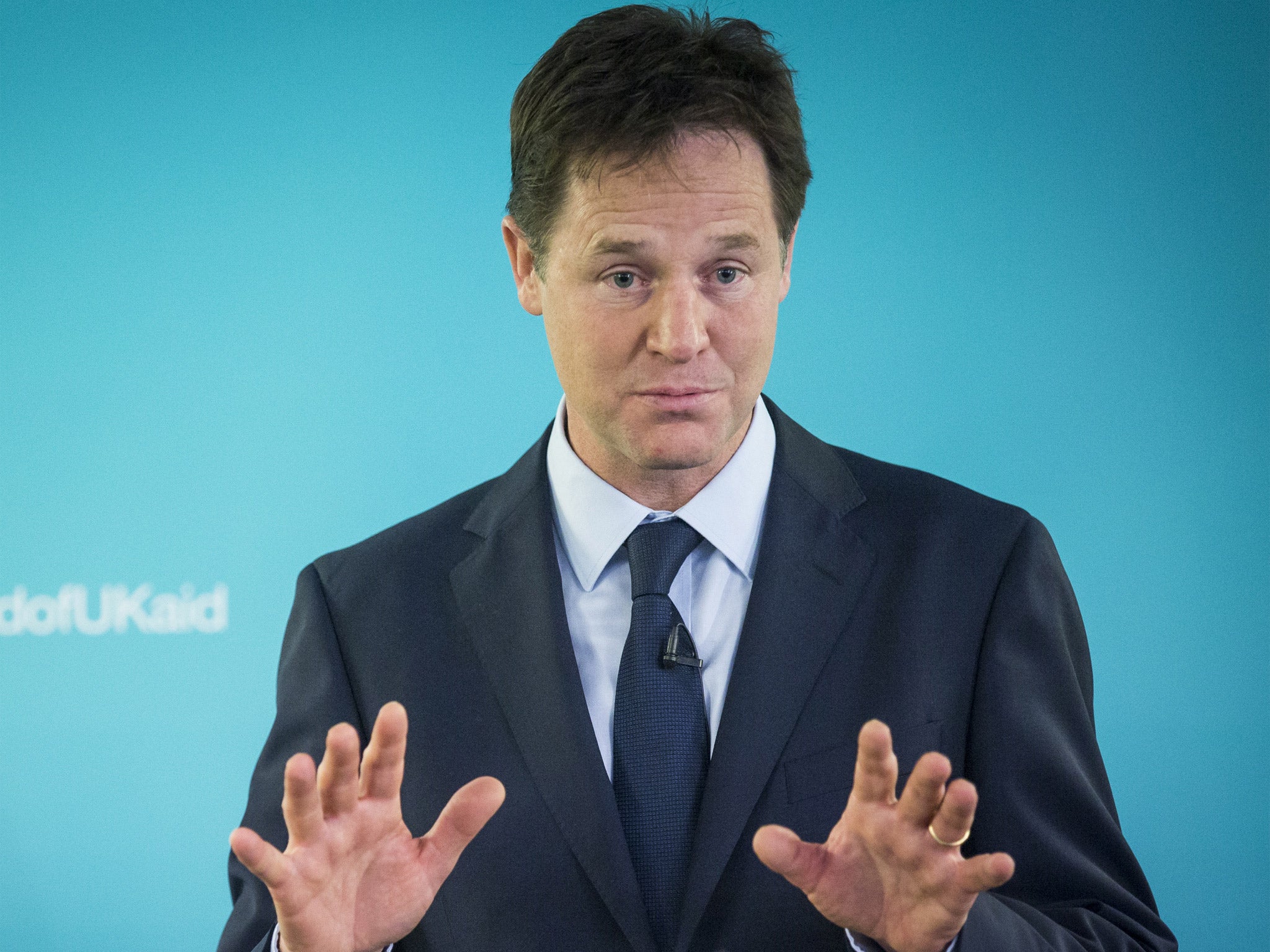 Nick Clegg giving a speech on international development in London on Wednesday