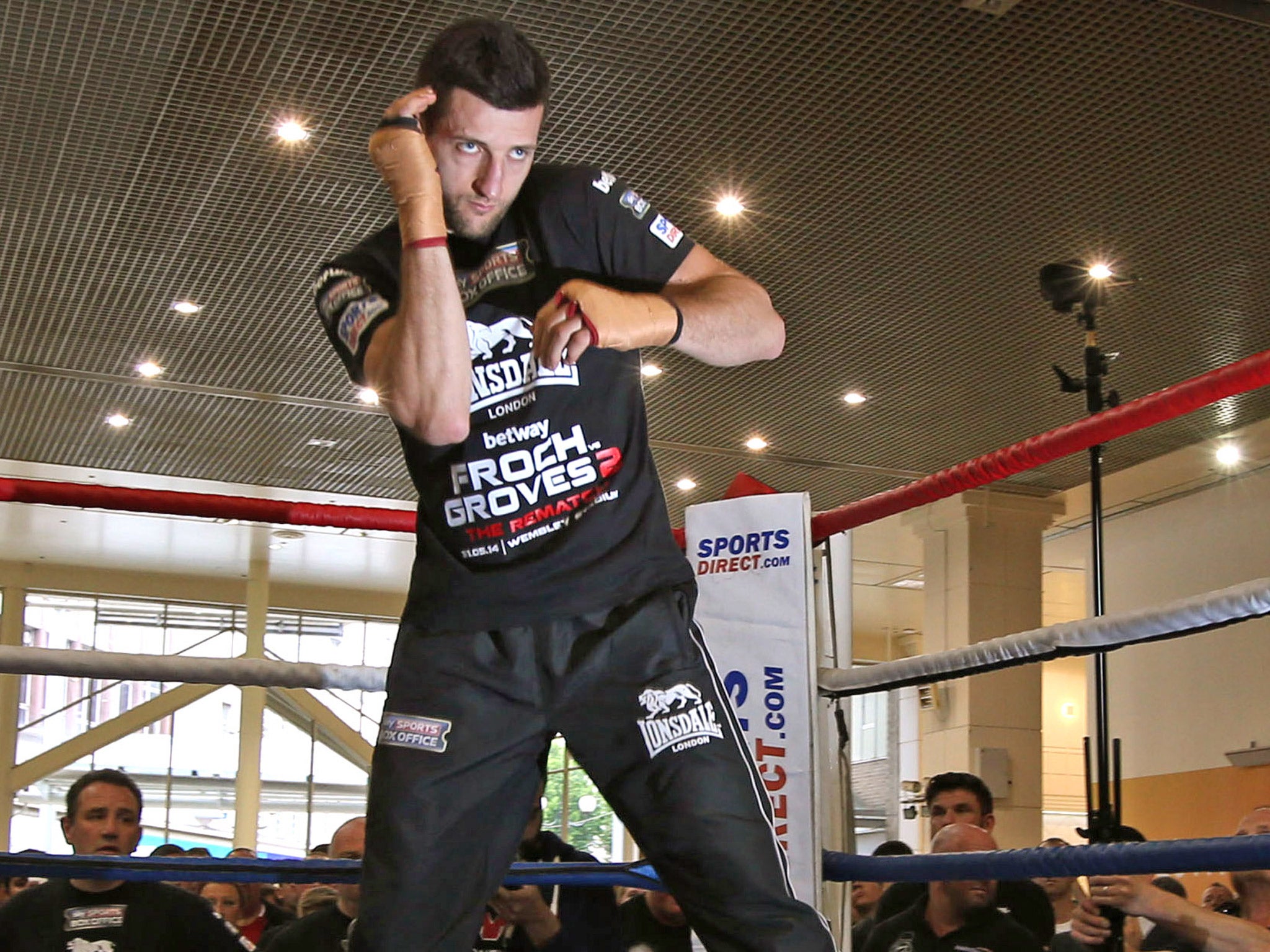 Carl Froch works out at Broadmarsh Shopping Centre in his home town, Nottingham