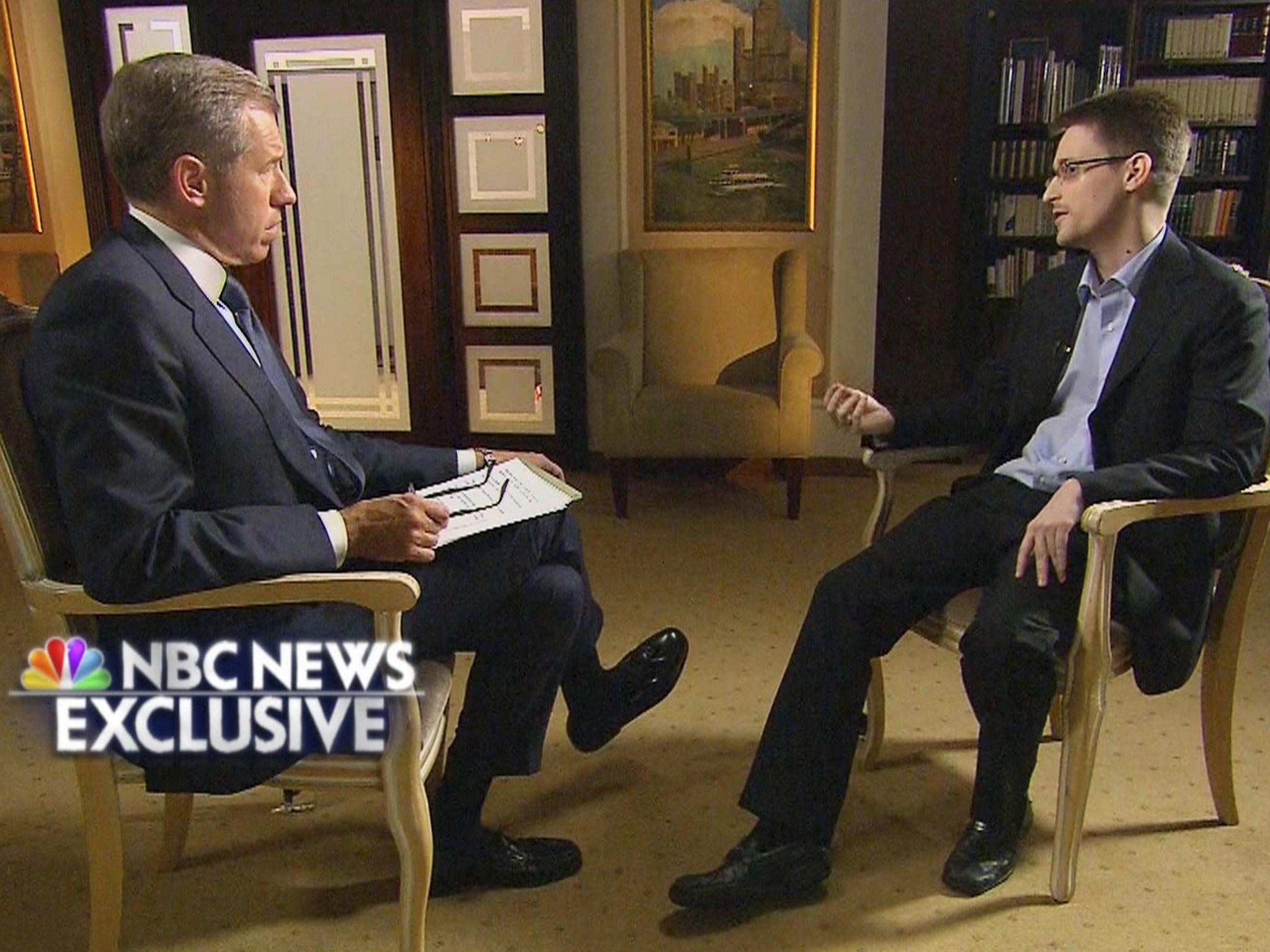 In an interview in Moscow with Brian Williams (left) for NBC News, former US defence contractor Edward Snowden (right) said he had warned the NSA of his concerns but was ignored