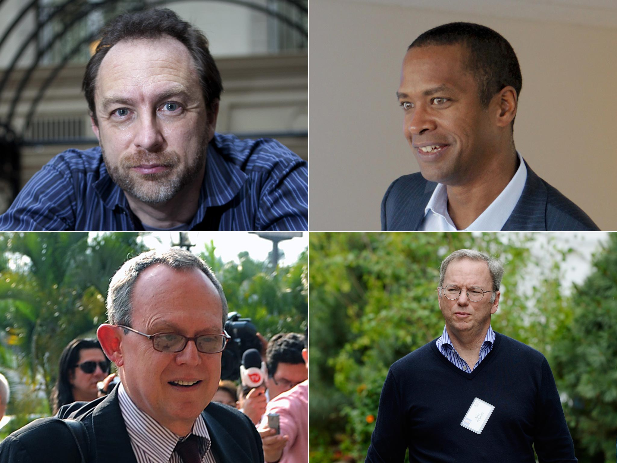On Google’s advisory panel: (clockwise from top left) Jimmy Wales, Wikipedia co-founder; David Drummond, Google senior vice president; Eric Schmidt, Google chairman; Frank La Rue, UN special
rapporteur on freedom of expression