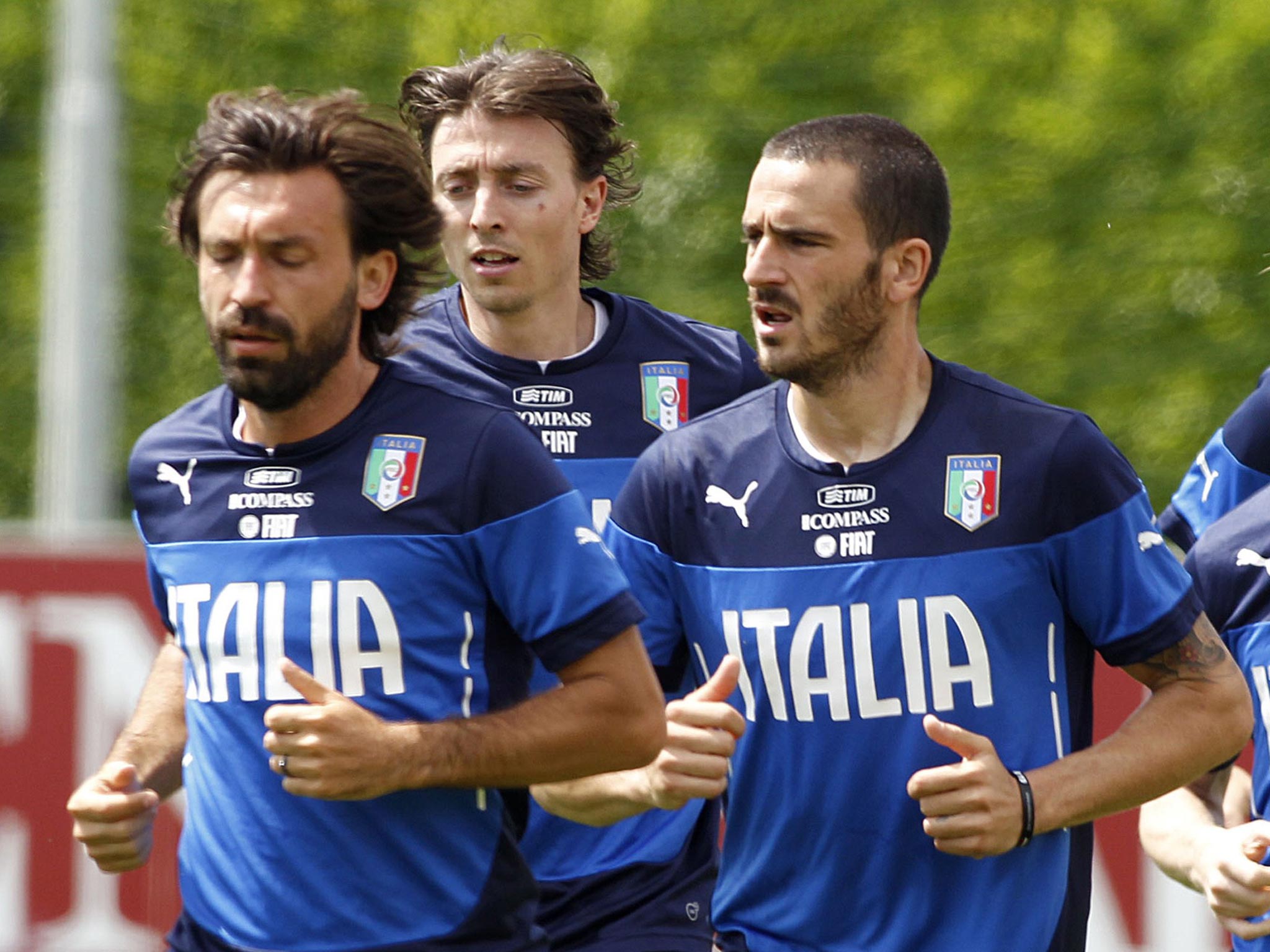 Andrea Pirlo, Riccardo Montolivo and Ciro Immobile in training with Italy as they prepare for the World Cup