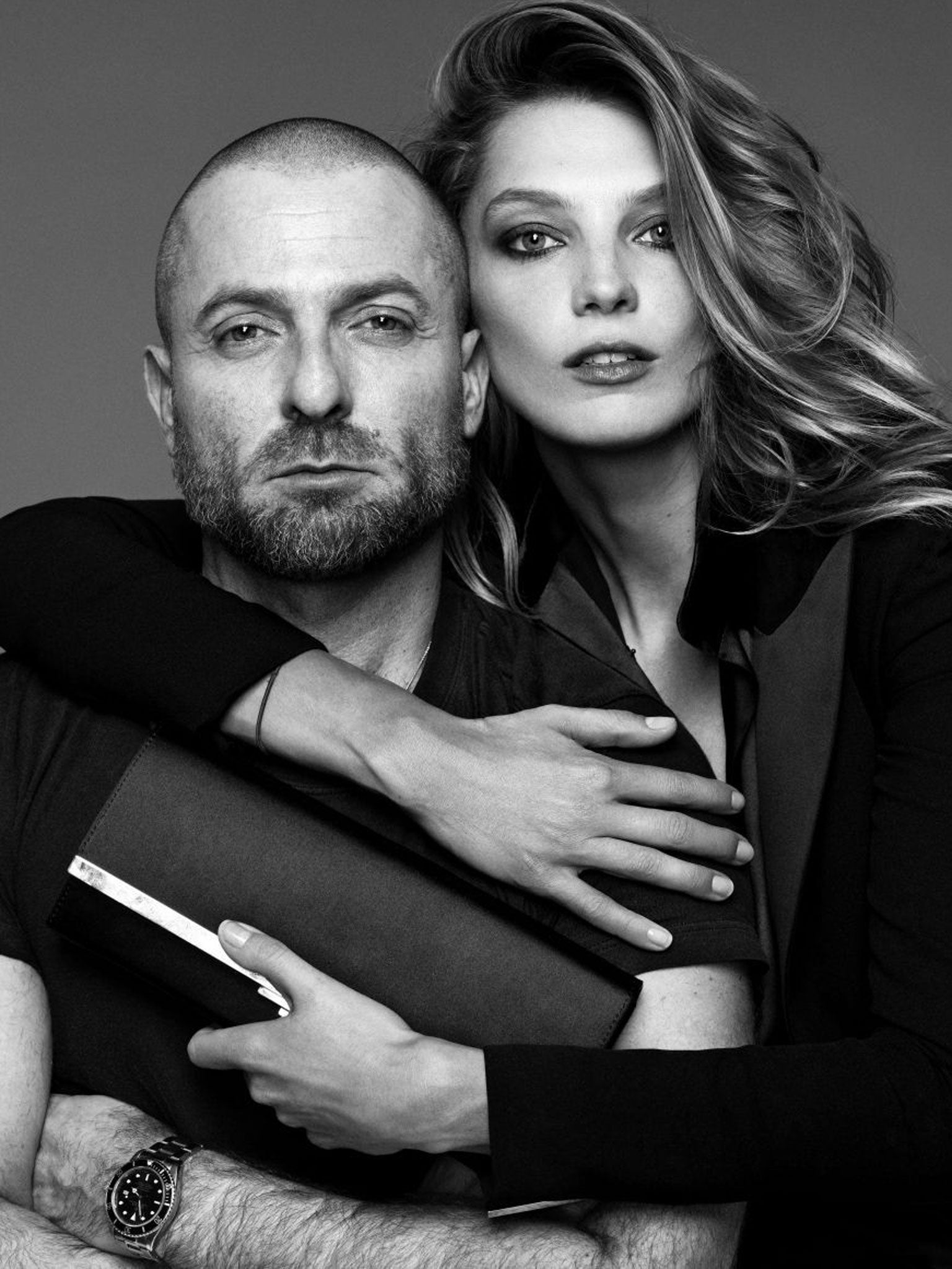 Daria Werbowy, face of Lancôme, poses with Alexandre Vauthier