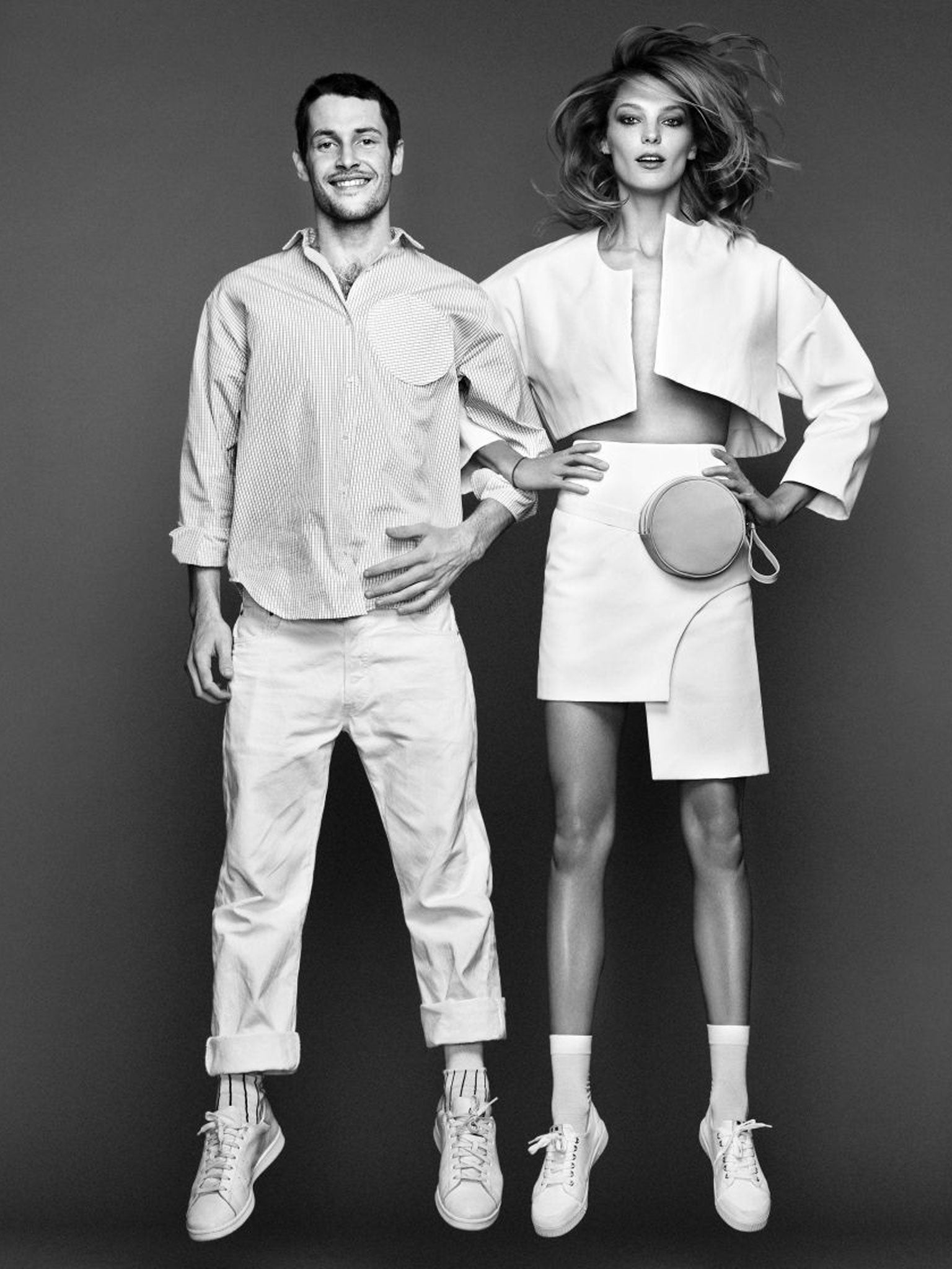 Jump for joy: Daria Werbowy, face of Lancôme, poses with Simon Porte Jacquemus