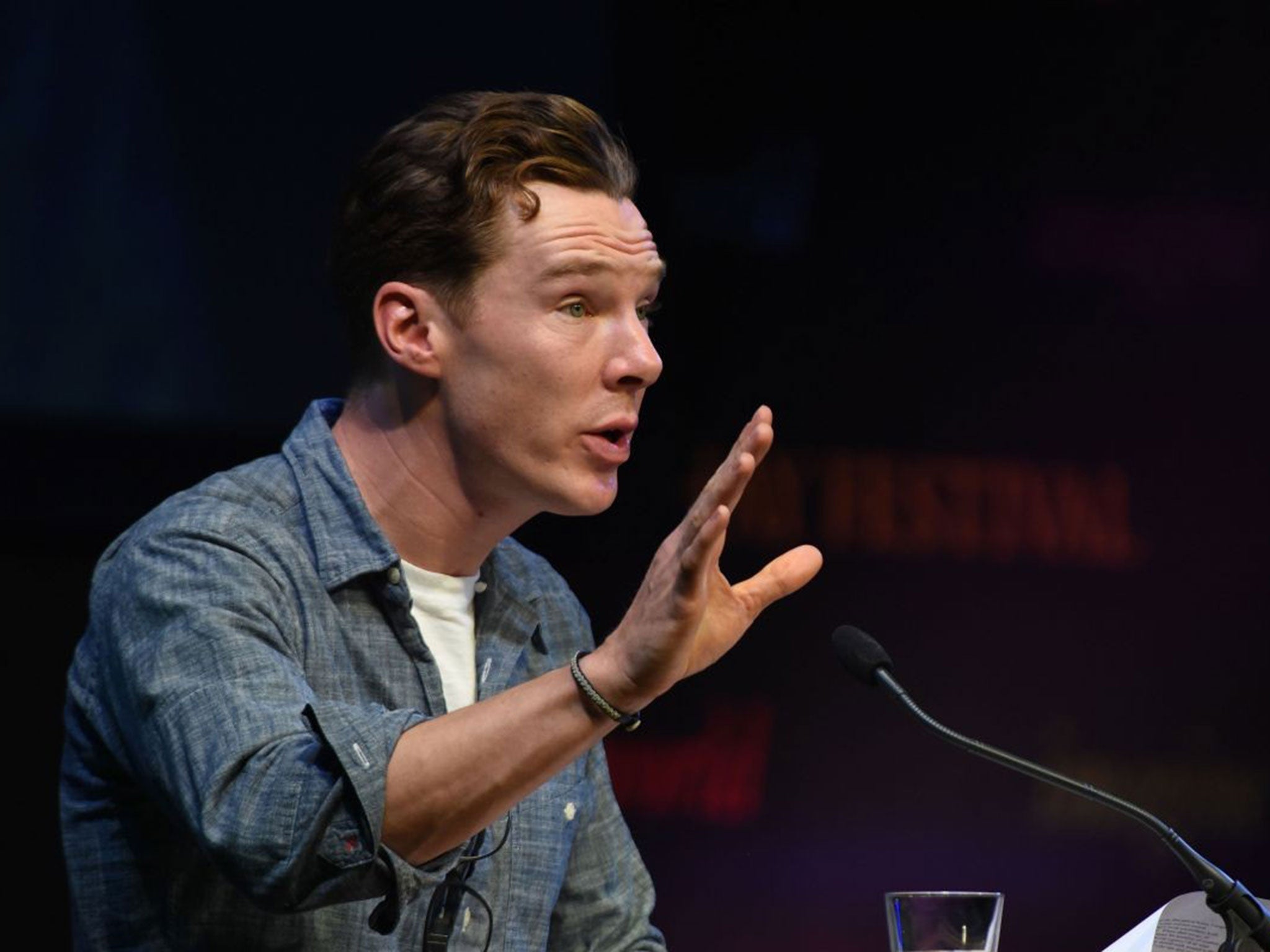Benedict Cumberbatch performing at Letters Live during the 2014 Hay Festival