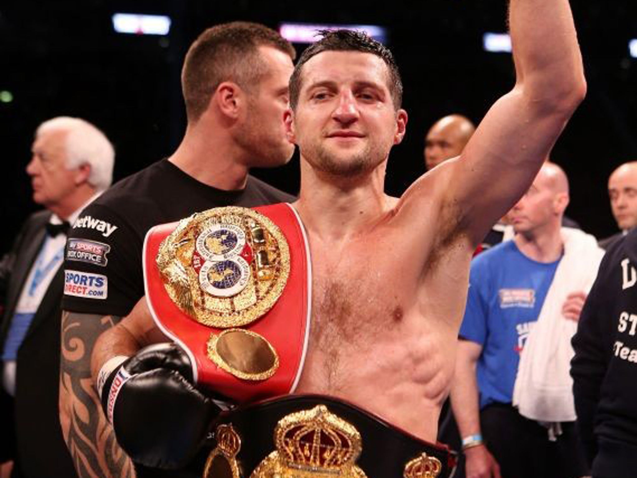 Carl Froch celebrates his win over George Groves at Wembley