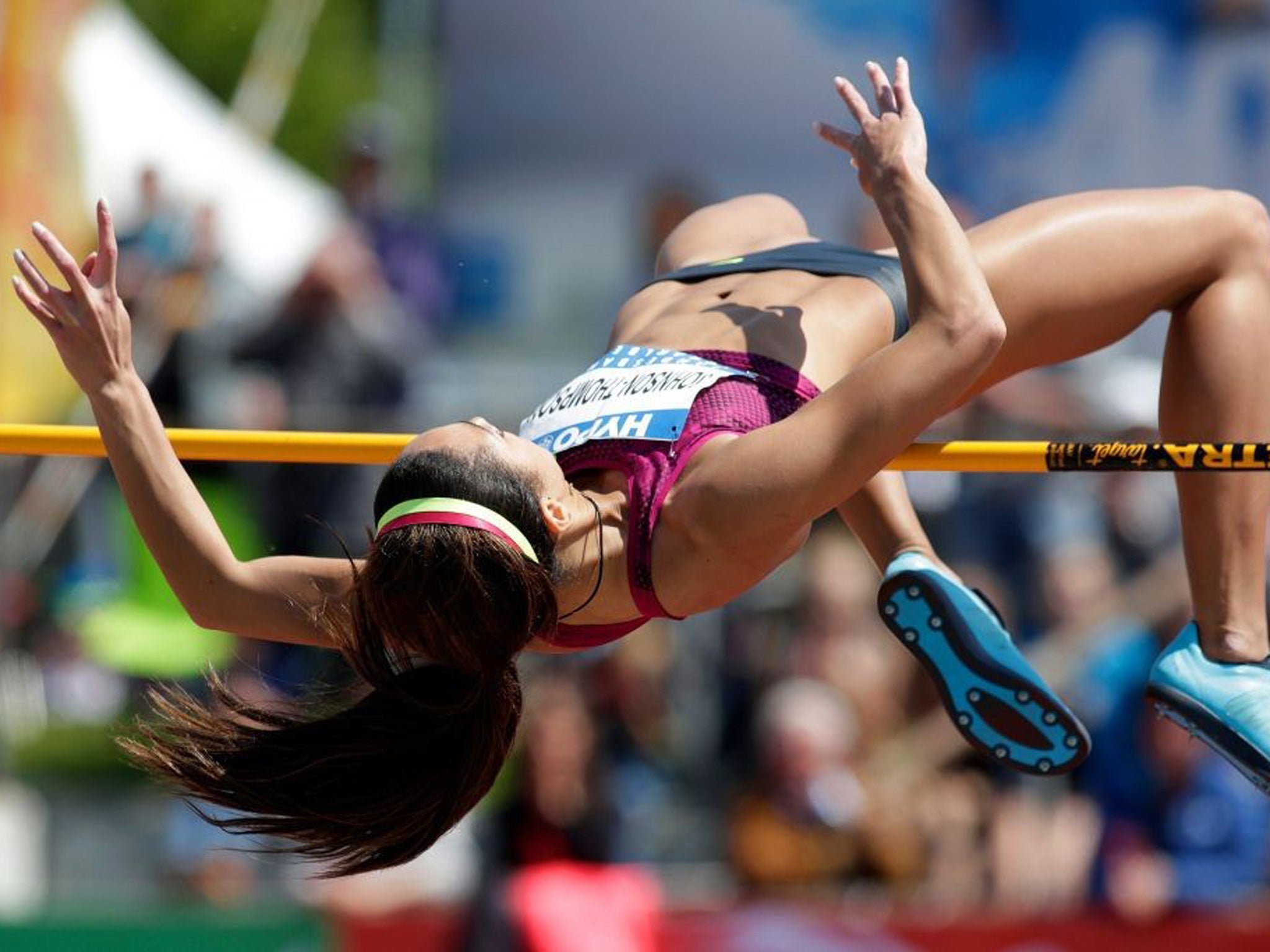 Believe the Hypo: Katarina Johnson-Thompson clears the high-jump bar during a successful first day in Austria
