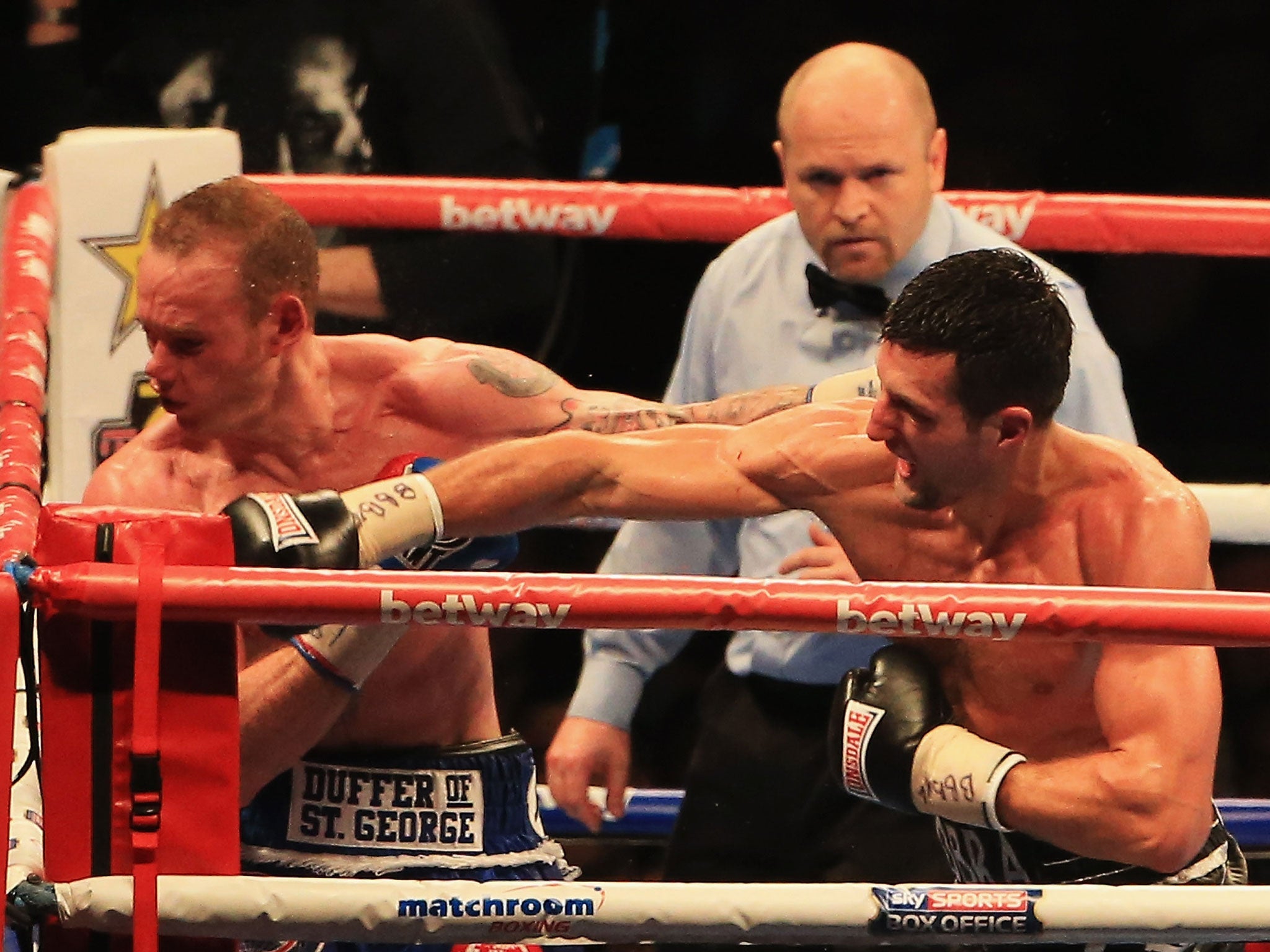 Carl Froch knocks out George Groves during the IBF & WBA World Super Middleweight Title Fight at Wembley