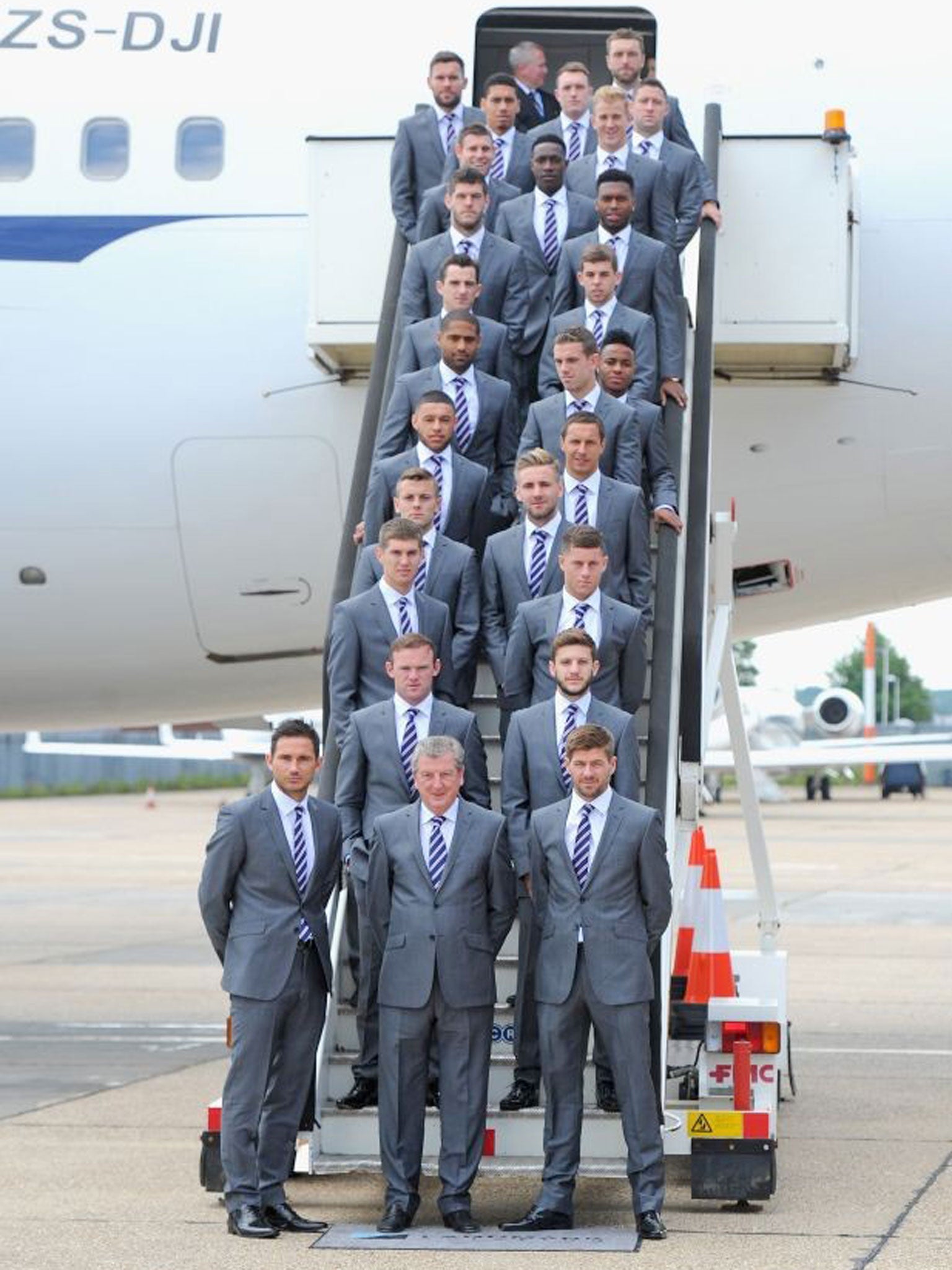 The England squad pose for a photo at Luton Airport yesterday before taking their flight to Florida