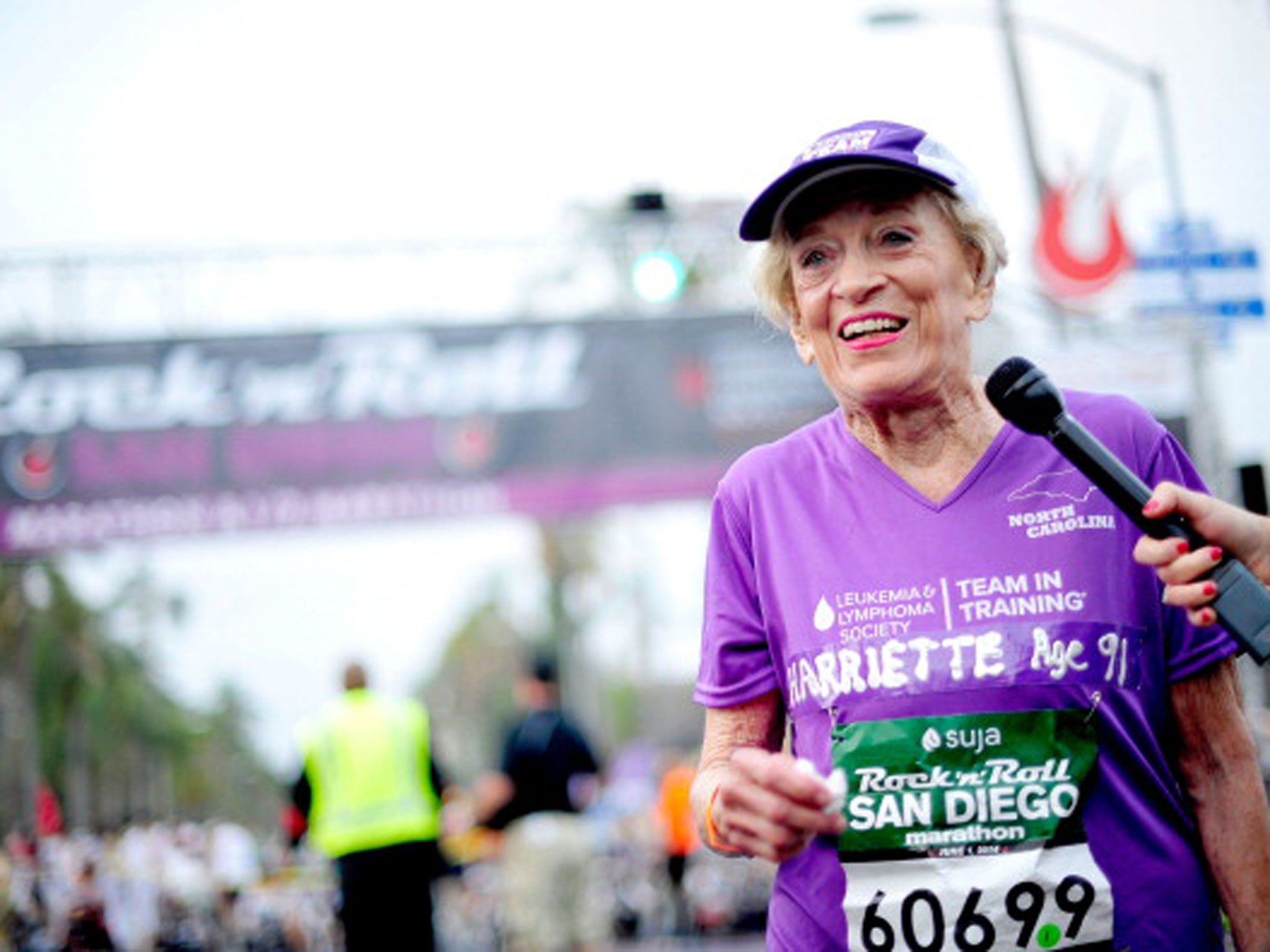91 year old Marathon participant Harriette Thompson participates in the Rock 'n' Roll San Diego Marathon & Half Marathon to benefit the Leukemia & Lymphoma Society on June 1, 2014 in San Diego, California