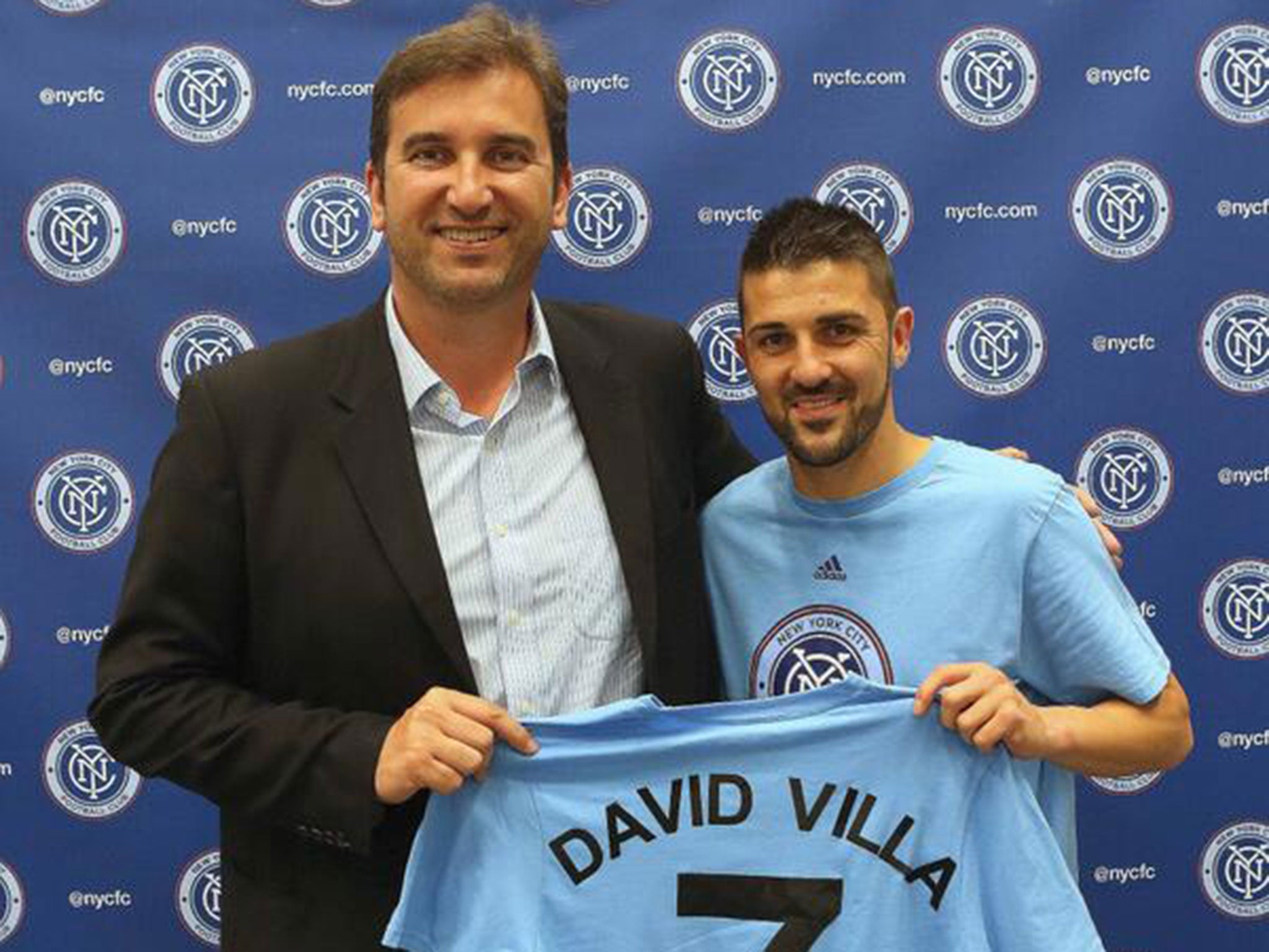 David Villa is presented as the first ever signing for New York City FC