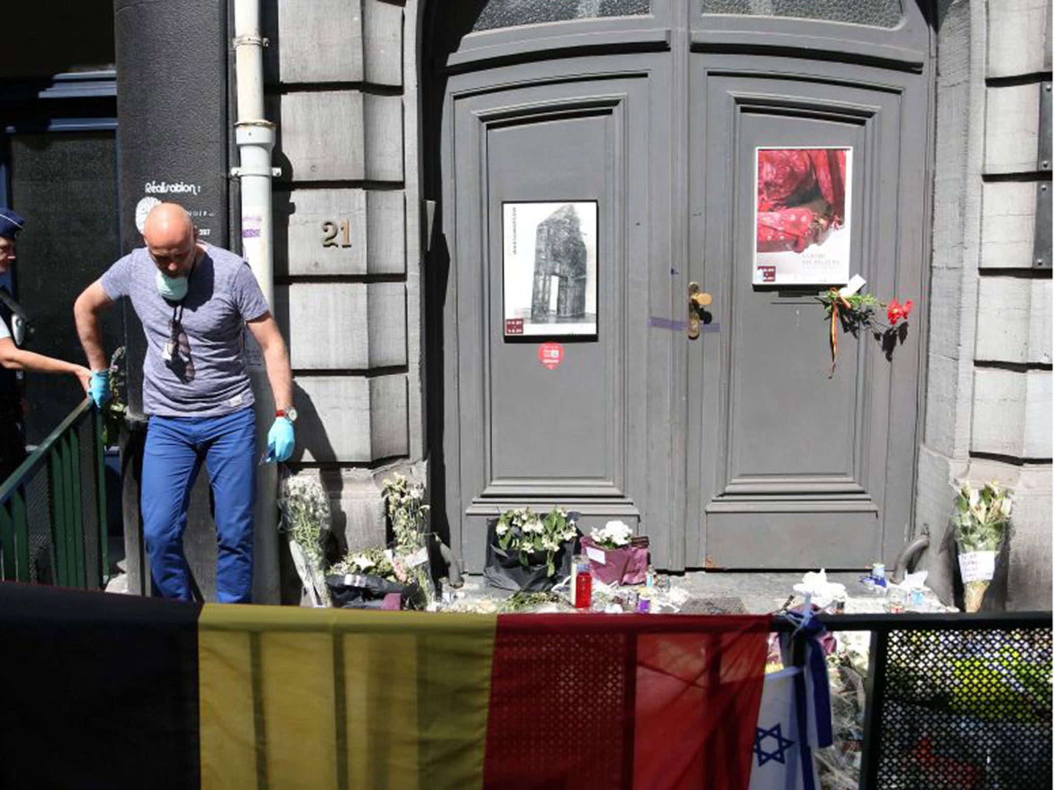 A federal crime scene investigator at the scene outside the Jewish Museum in Brussels