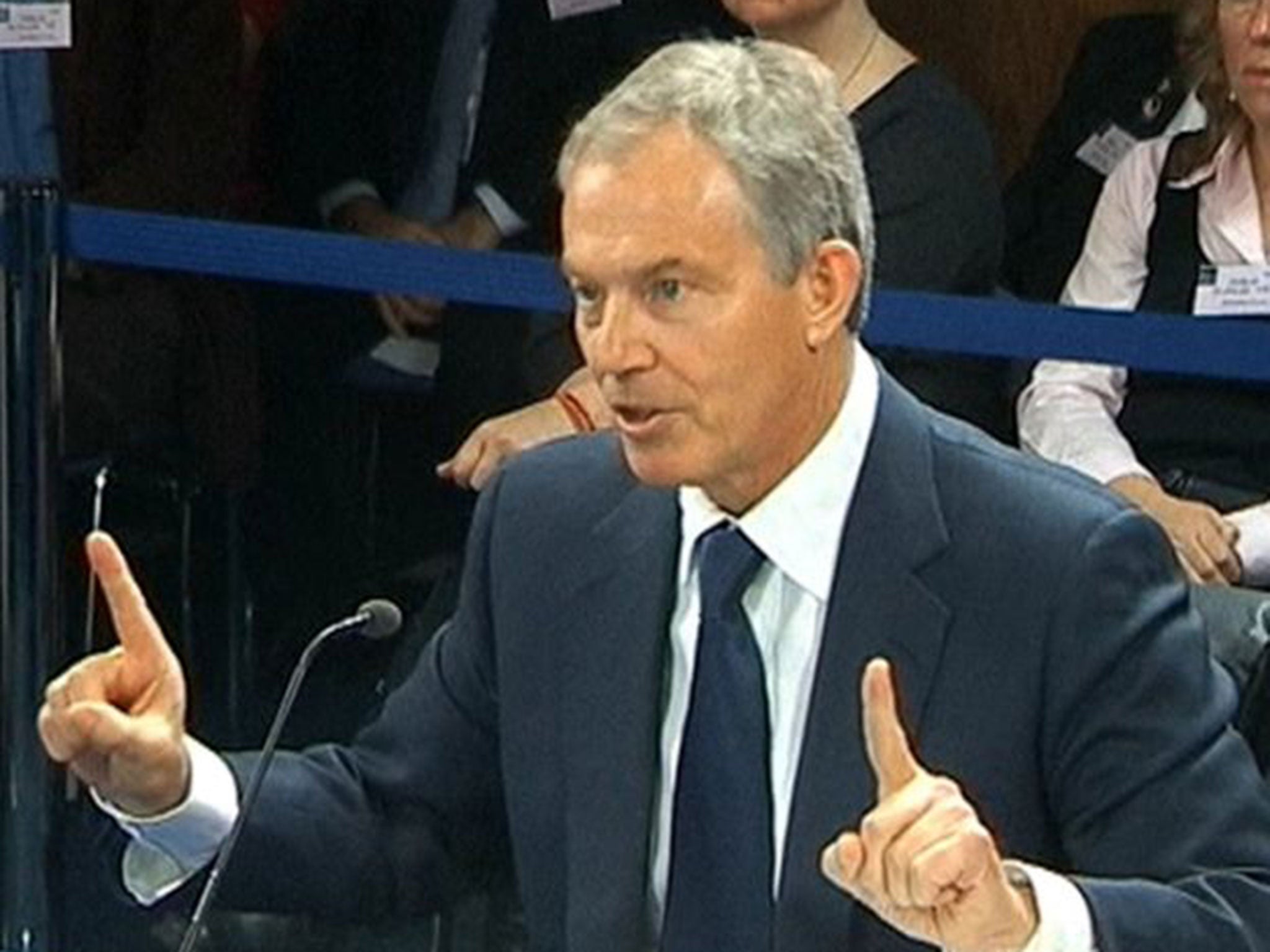 Tony Blair speaking at the Chilcot inquiry in 2011