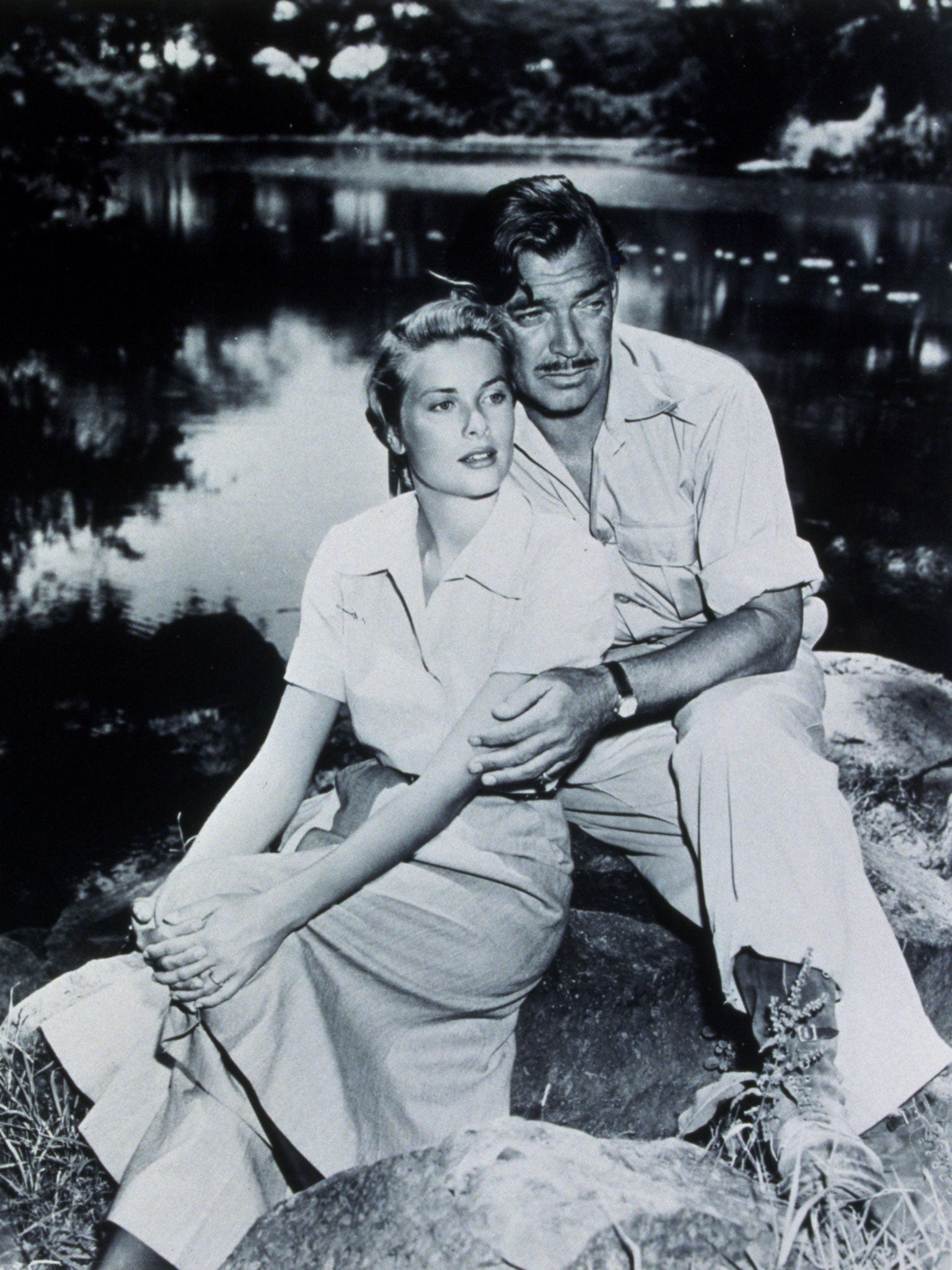 Kelly with Clark Cable in 1953 on the set of Mogambo