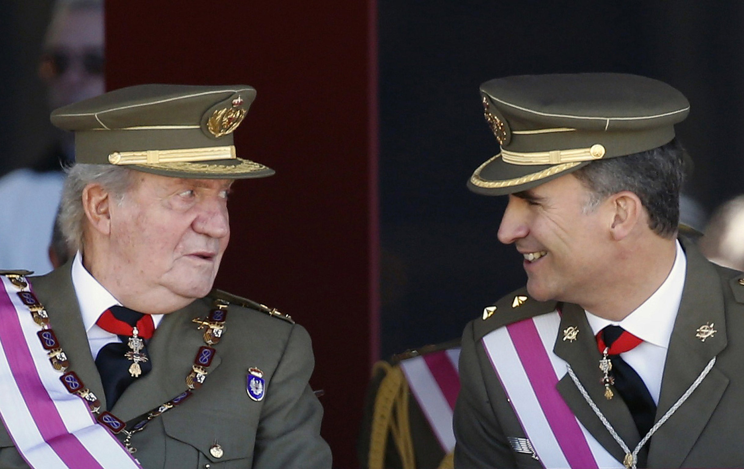 Crown Prince Felipe next to his father King Juan Carlos at a ceremony near Madrid