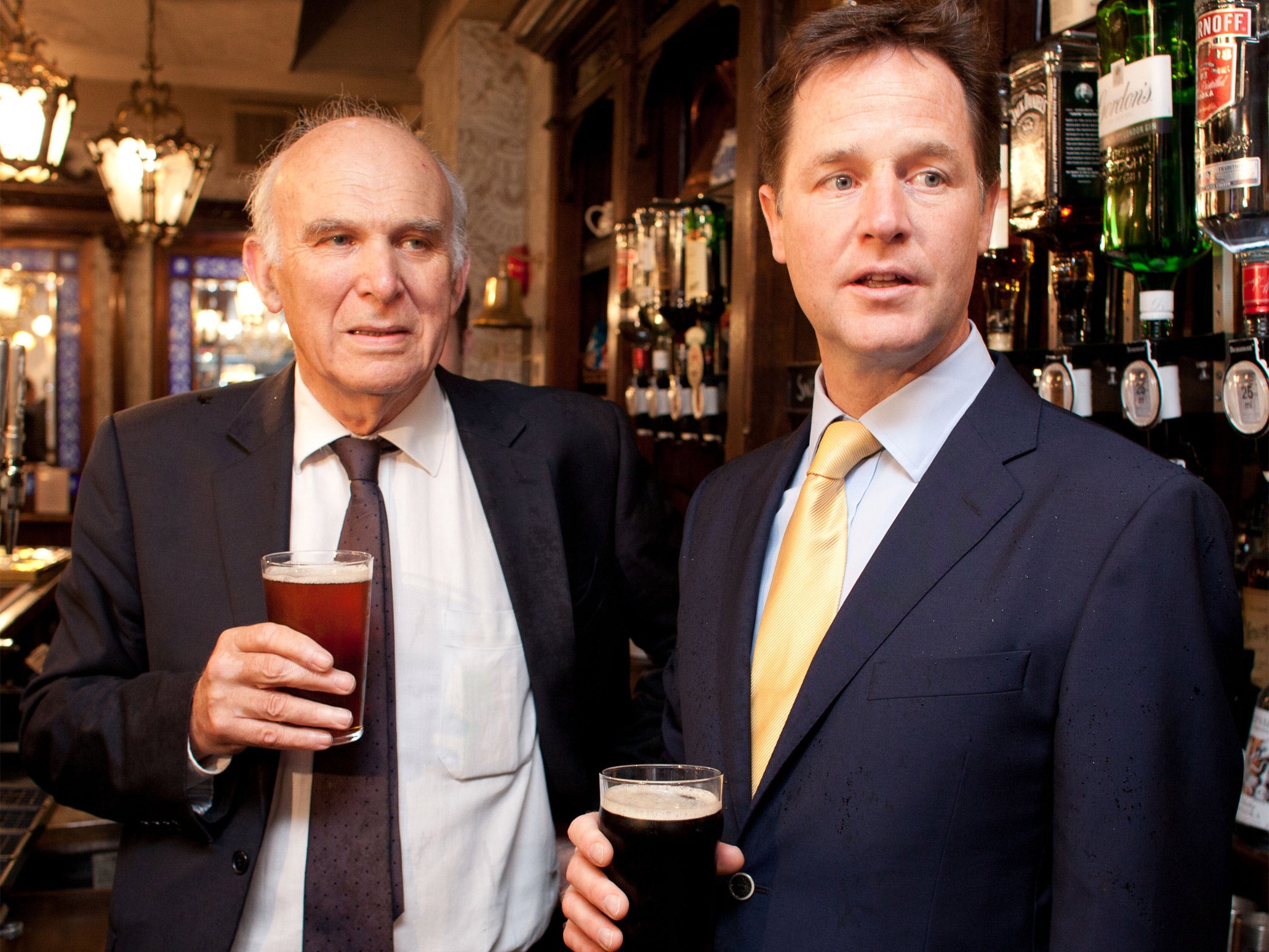 Vince Cable and Nick Clegg at the Queens Head Pub