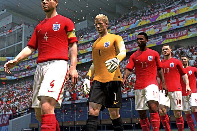 A very different ball game: the England team walk out in ‘Fifa 14’
