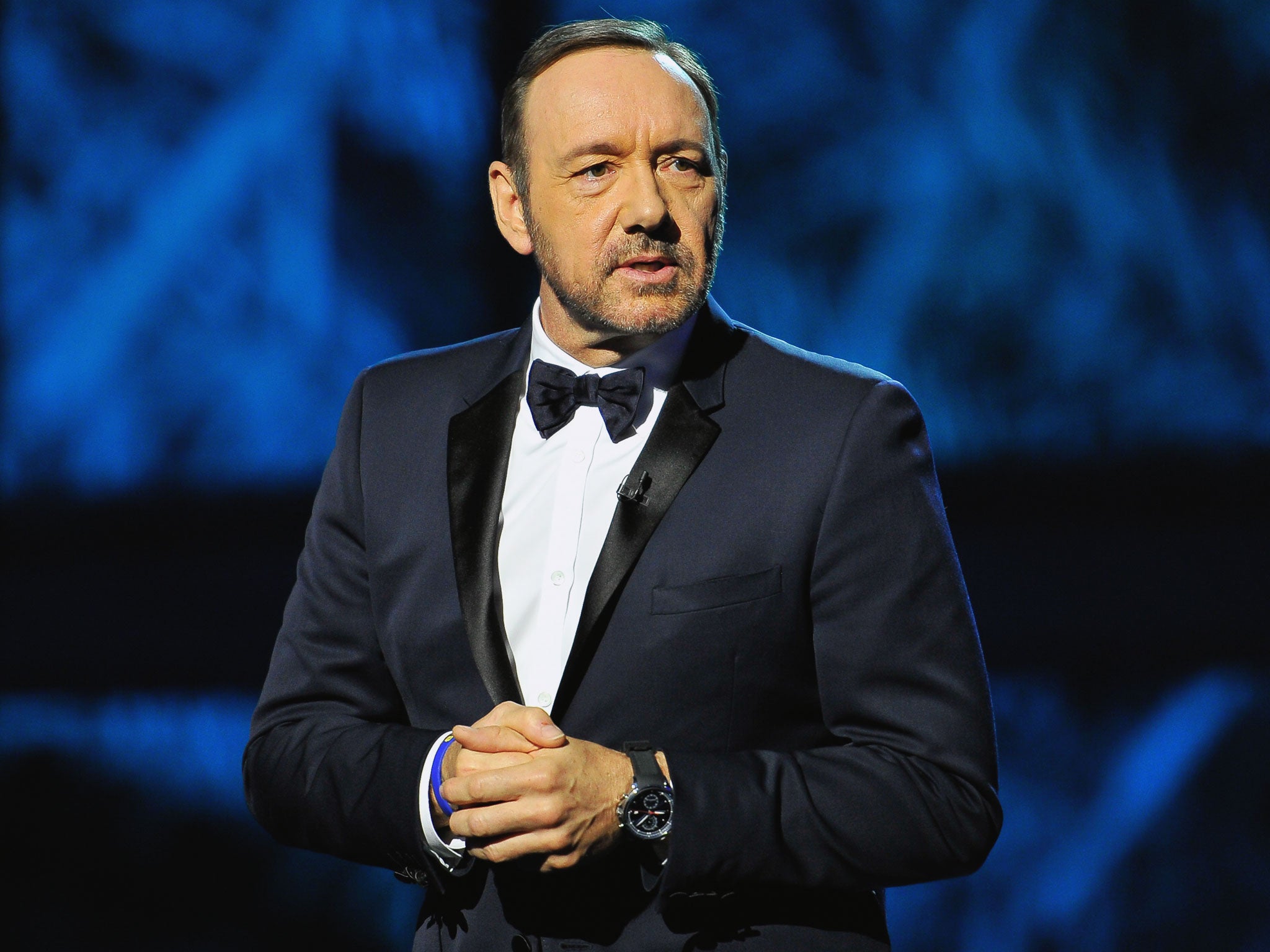 Kevin Spacey pictured hosting the 2014 Breakthrough Prizes Awarded in Fundamental Physics and Life Sciences Ceremony at NASA Ames Research Center on December 12, 2013 in Mountain View, California.