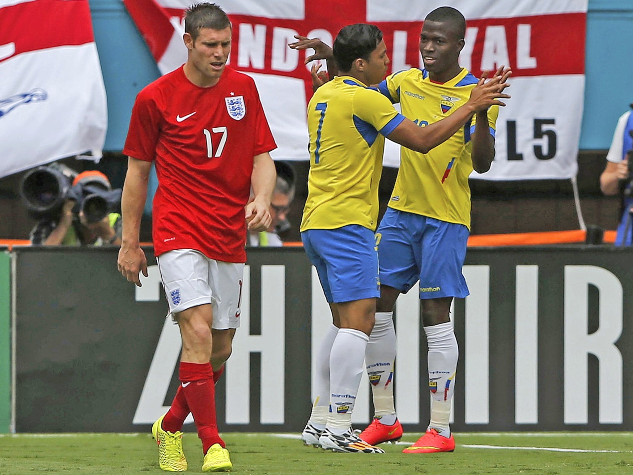 Valencia celebrates his goal against England prior to the World Cup