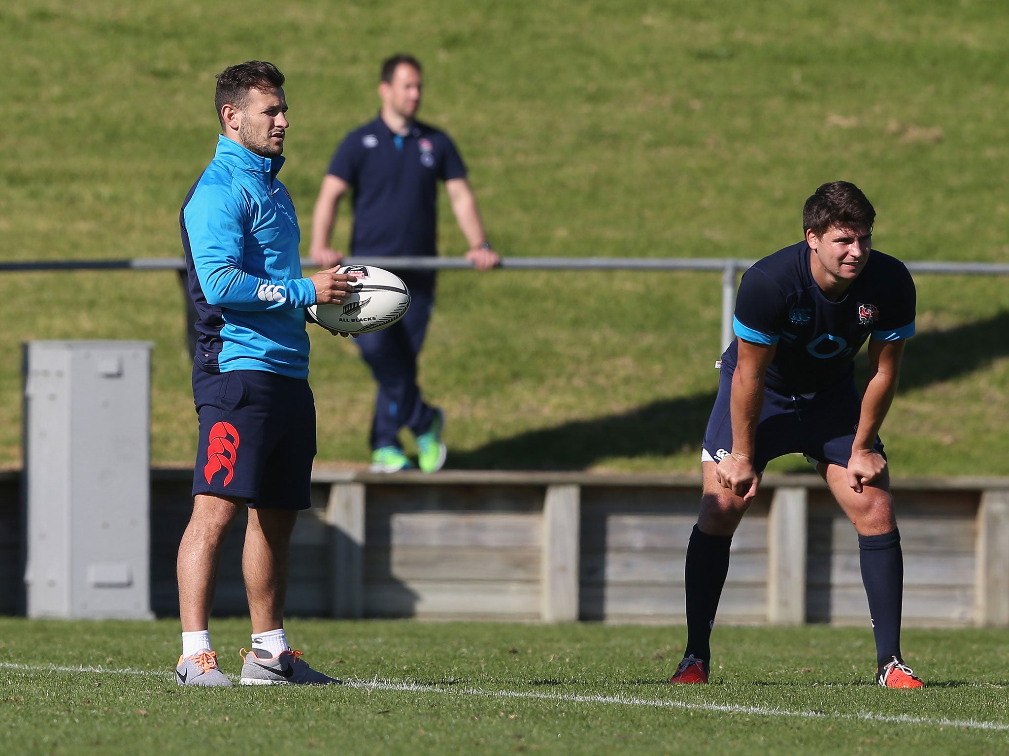 Danny Care alongside Ben Youngs during England training in New Zealand