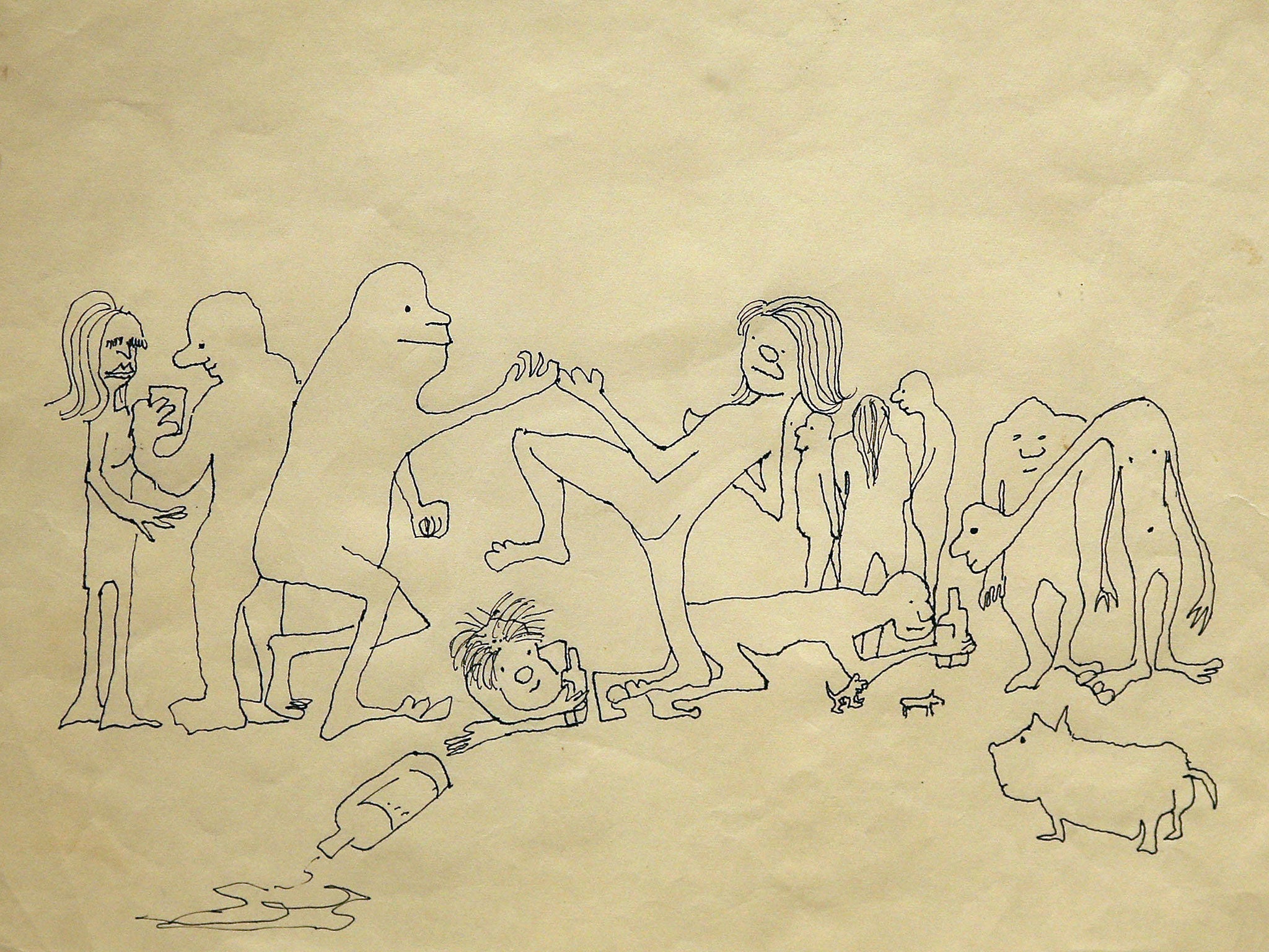 This cartoon-style sketch by John Lennon was sold at Sotheby's in New York in June