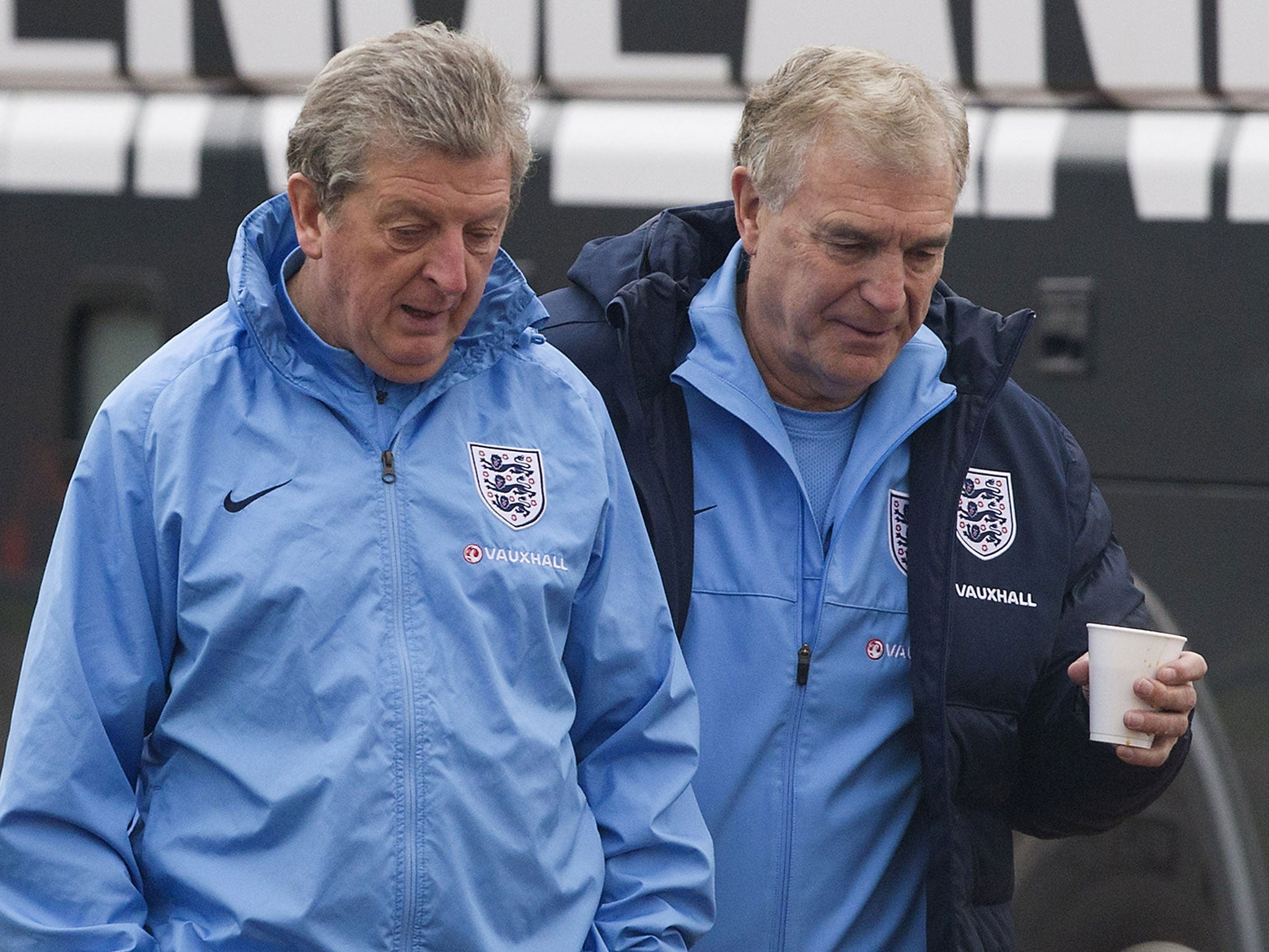 England manager Roy Hodgson (left) pictured with Sir Trevor Brooking