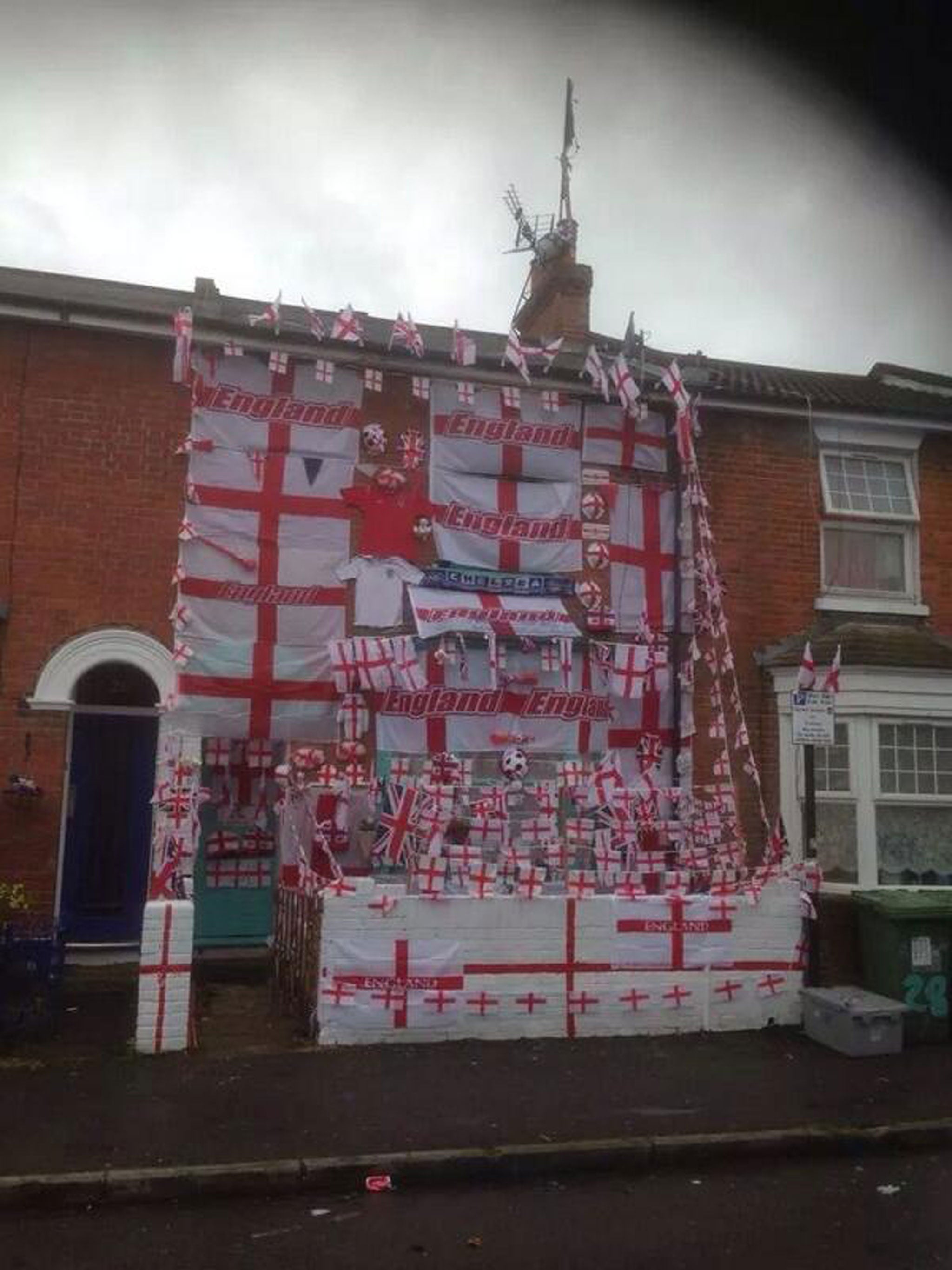 The England house in all its red and white glory