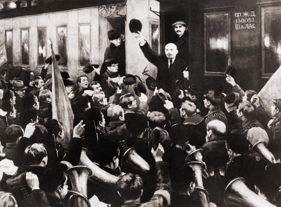 Supporters greet Lenin on his arrival at Finland Station, Petrograd, on 16 April 1917,
after a week-long journey by sealed train from Switzerland 
