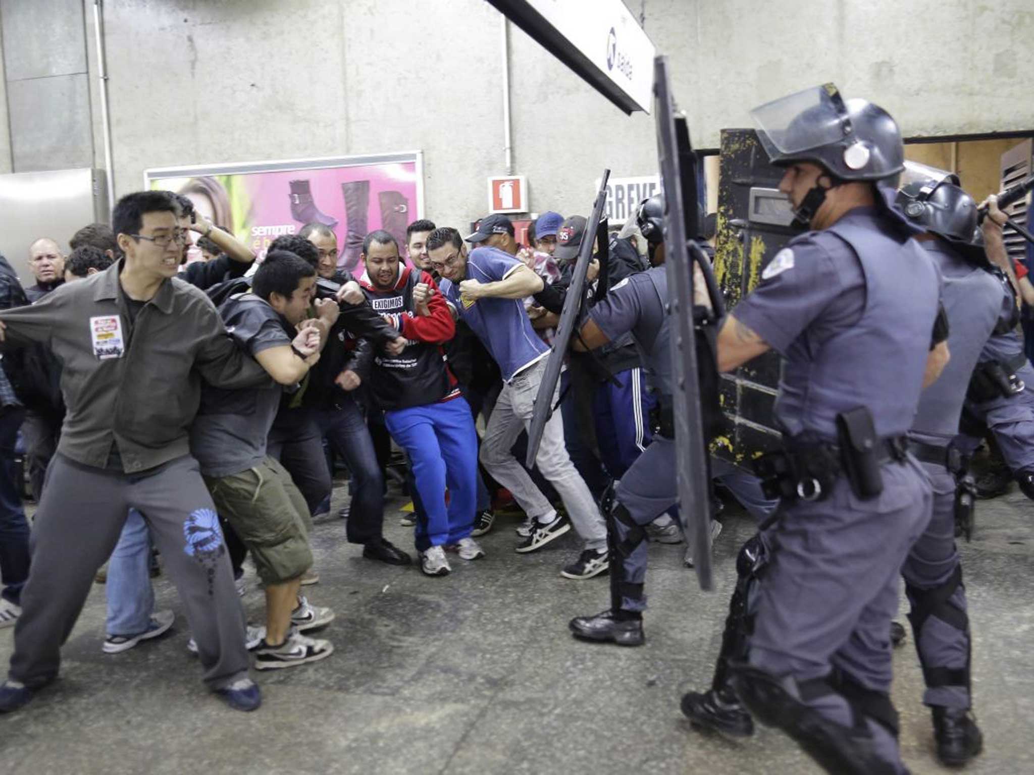 Kick-off: Police clash with metro workers in Sao Paulo during Friday’s strike