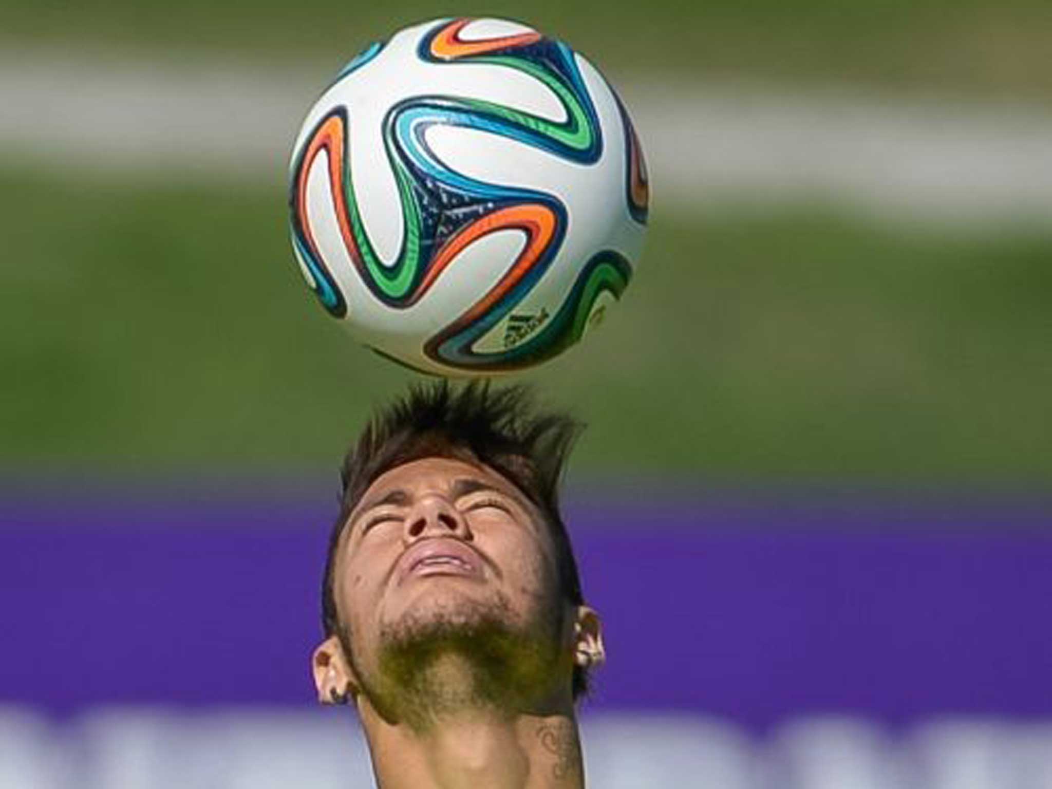Neymar in action during a training session of the Brazilian national football team