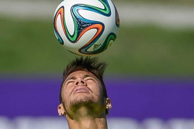 Neymar in action during a training session of the Brazilian national football team 