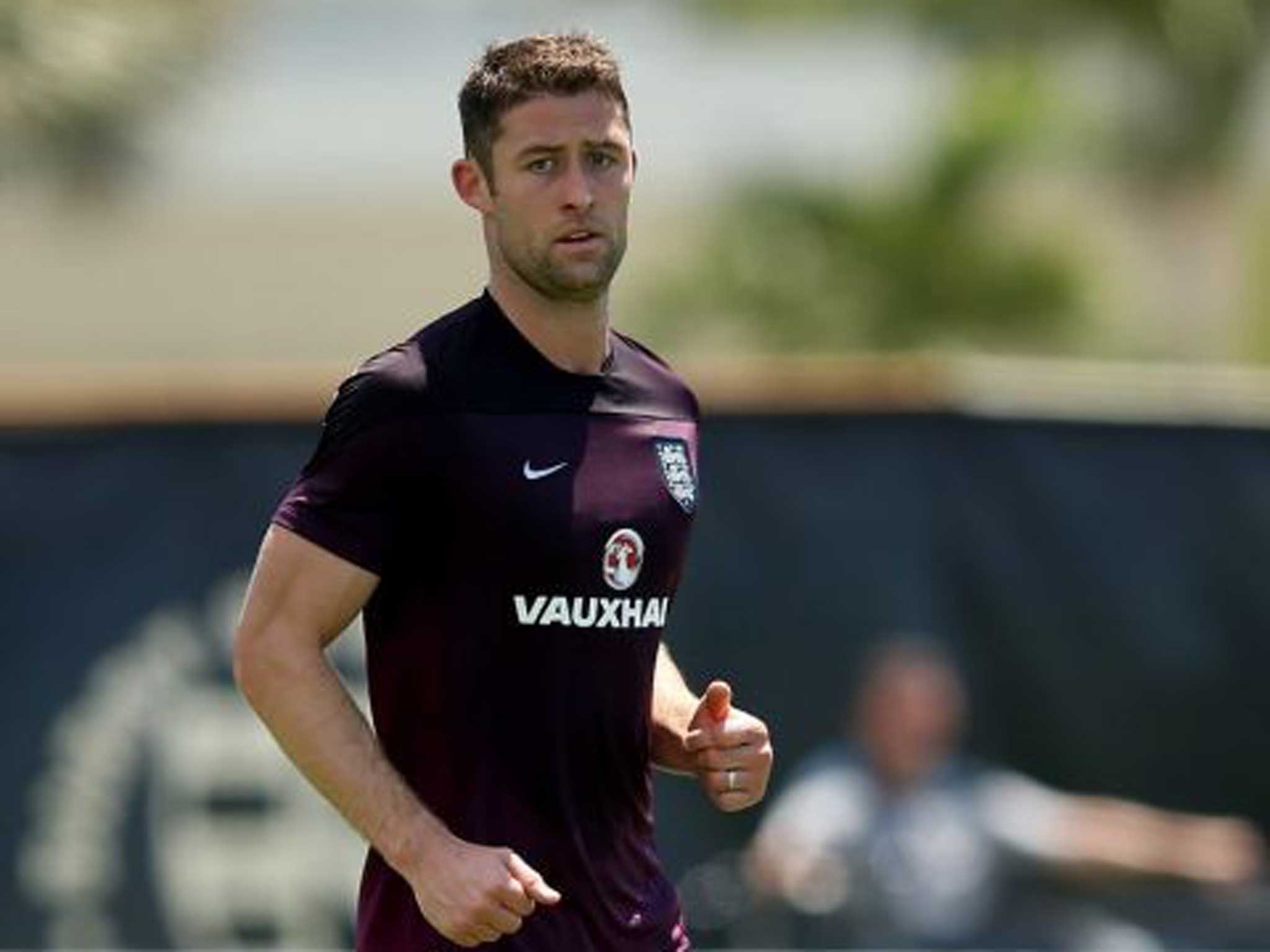 Gary Cahill in action during an England training session
